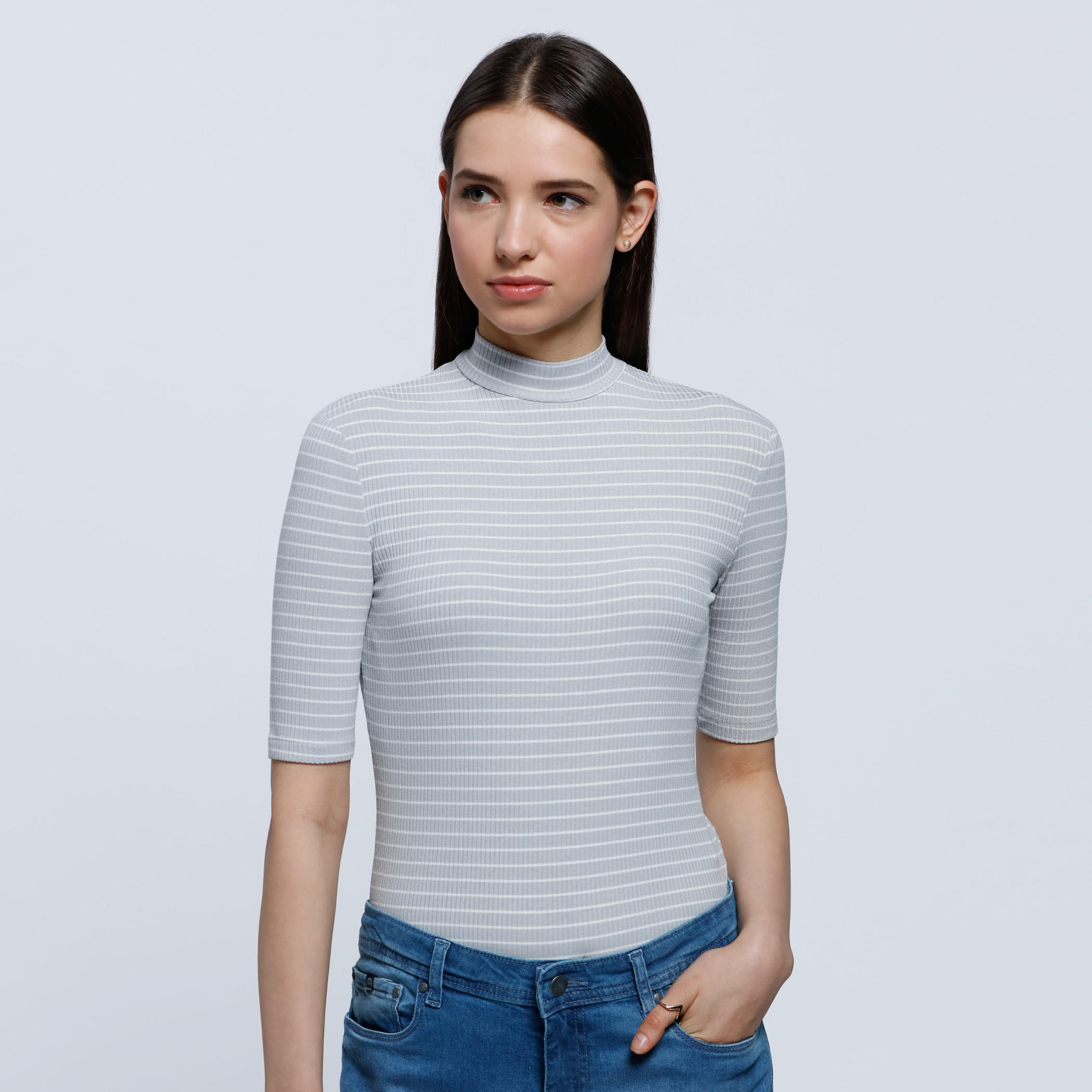 Striped Bodysuit with Short Sleeves-women-clothing-shirtsandblouses-blouses-image-1