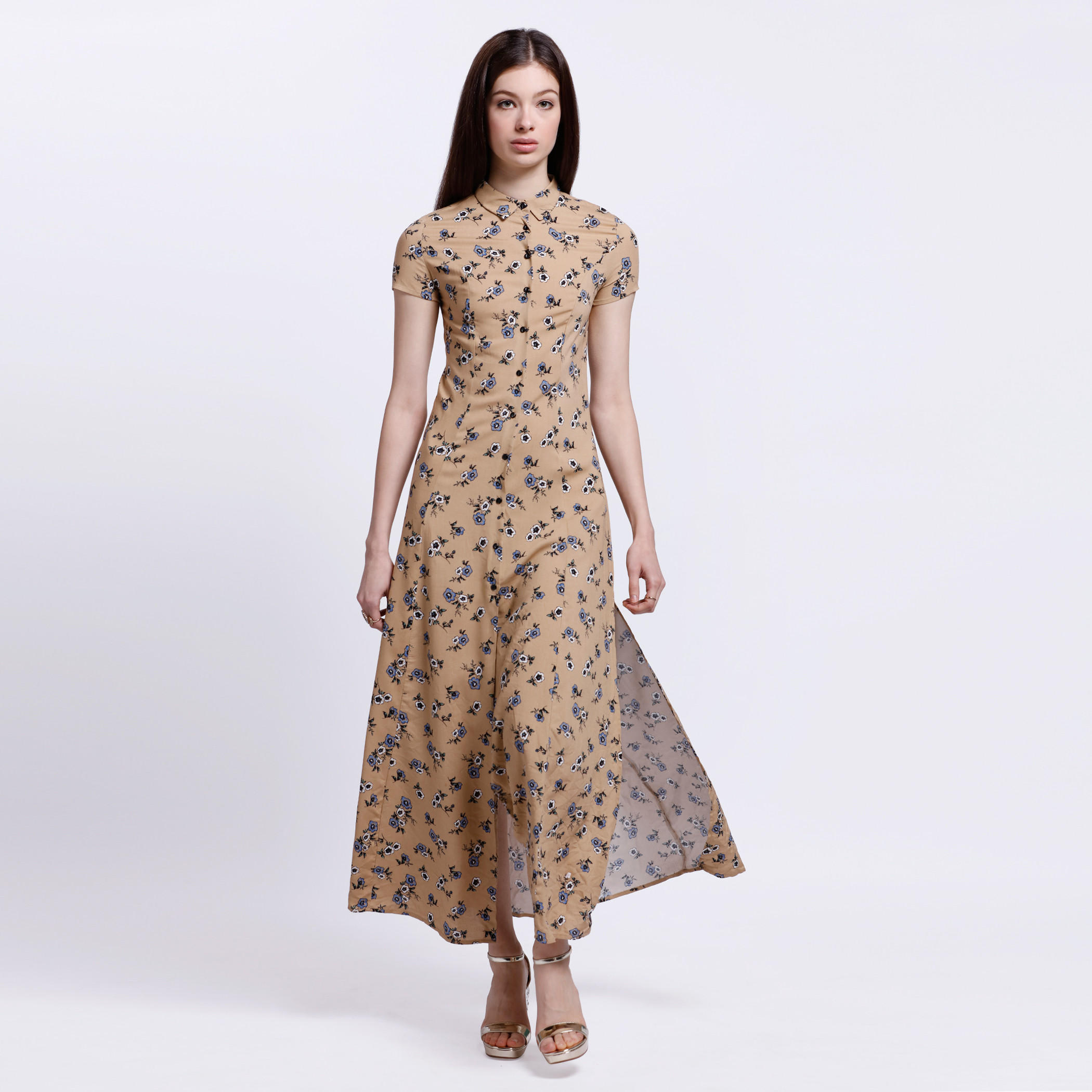 Floral Print Dress with Short Sleeves and Spread Collar-women-clothing-dresses-image-1