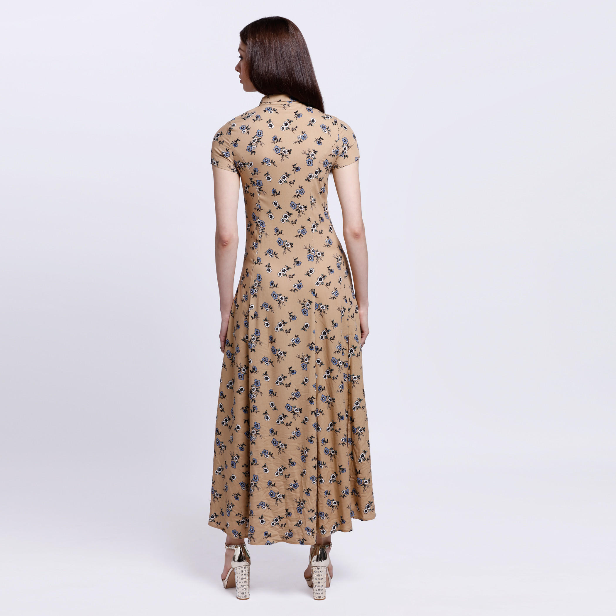 Floral Print Dress with Short Sleeves and Spread Collar-women-clothing-dresses-image-2