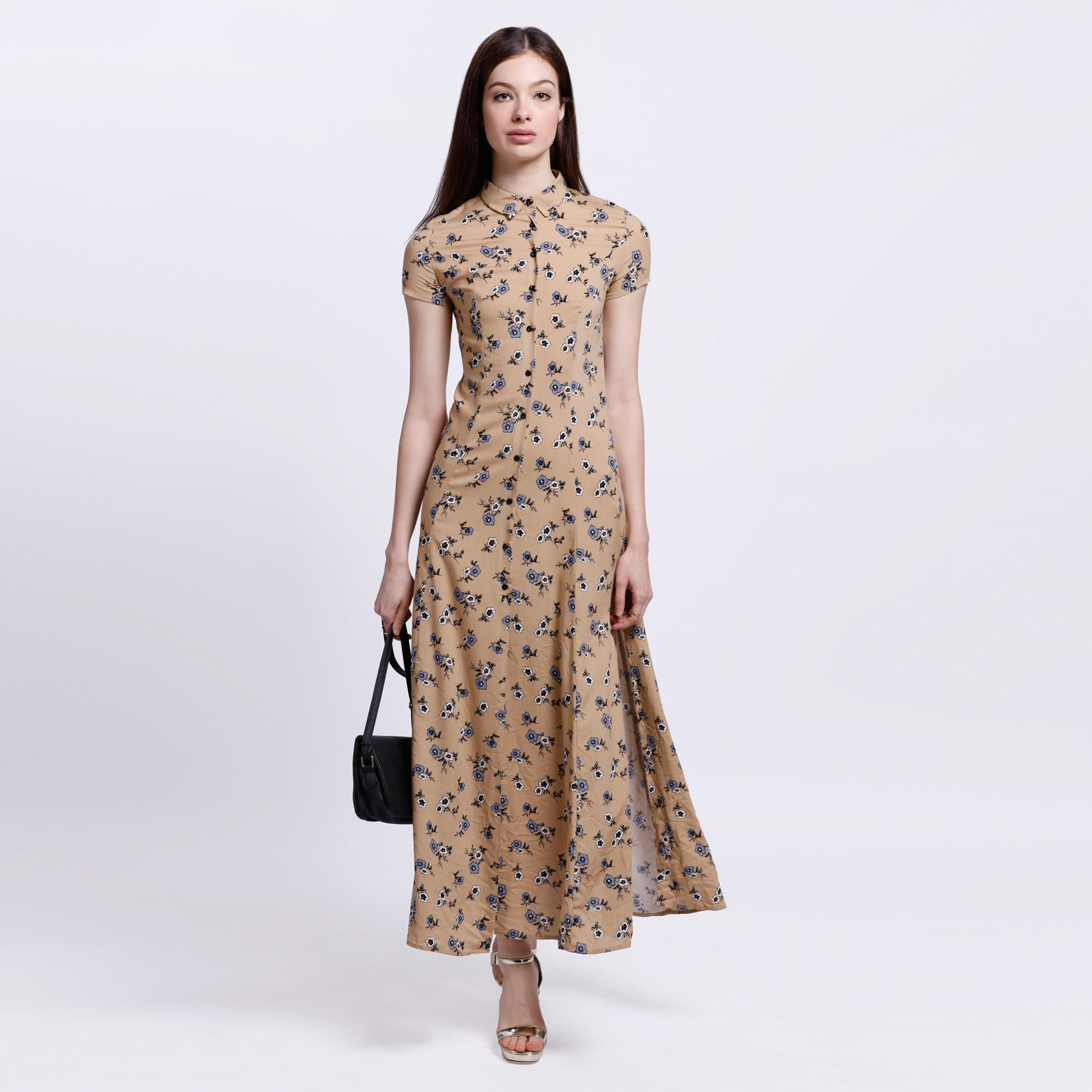 Floral Print Dress with Short Sleeves and Spread Collar-women-clothing-dresses-image-5