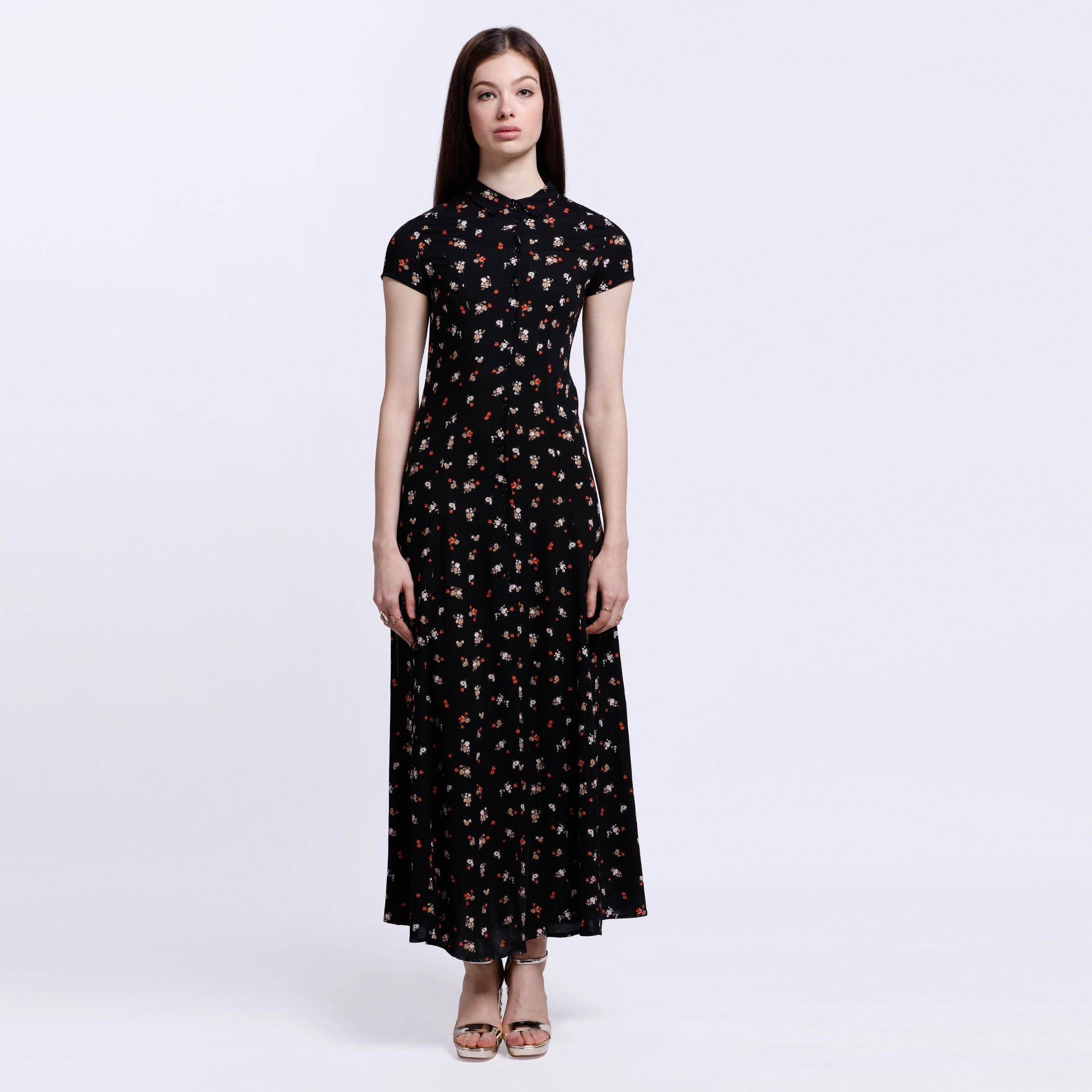 Floral Print Dress with Short Sleeves and Spread Collar-women-clothing-dresses-image-1