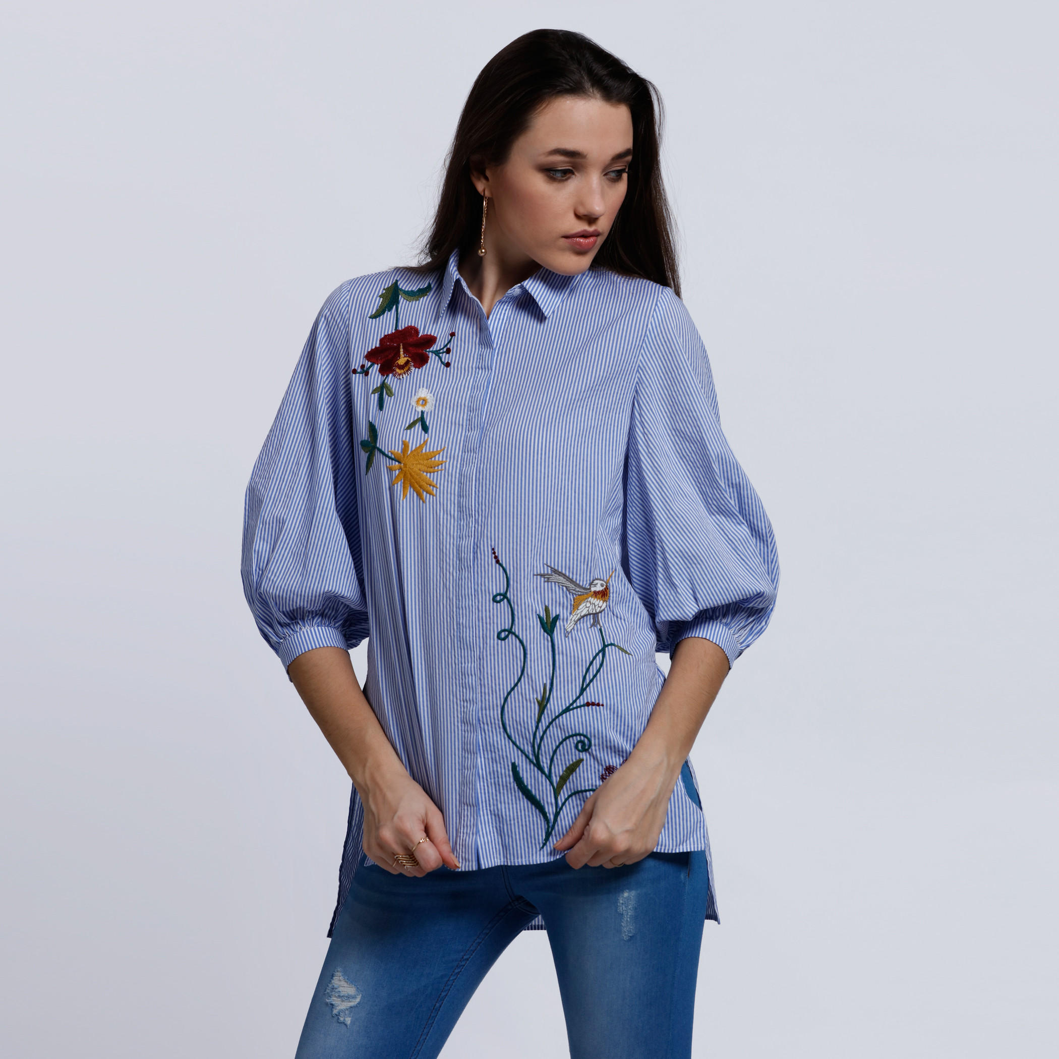 Striped Shirt with Complete Placket-women-clothing-shirtsandblouses-blouses-image-1