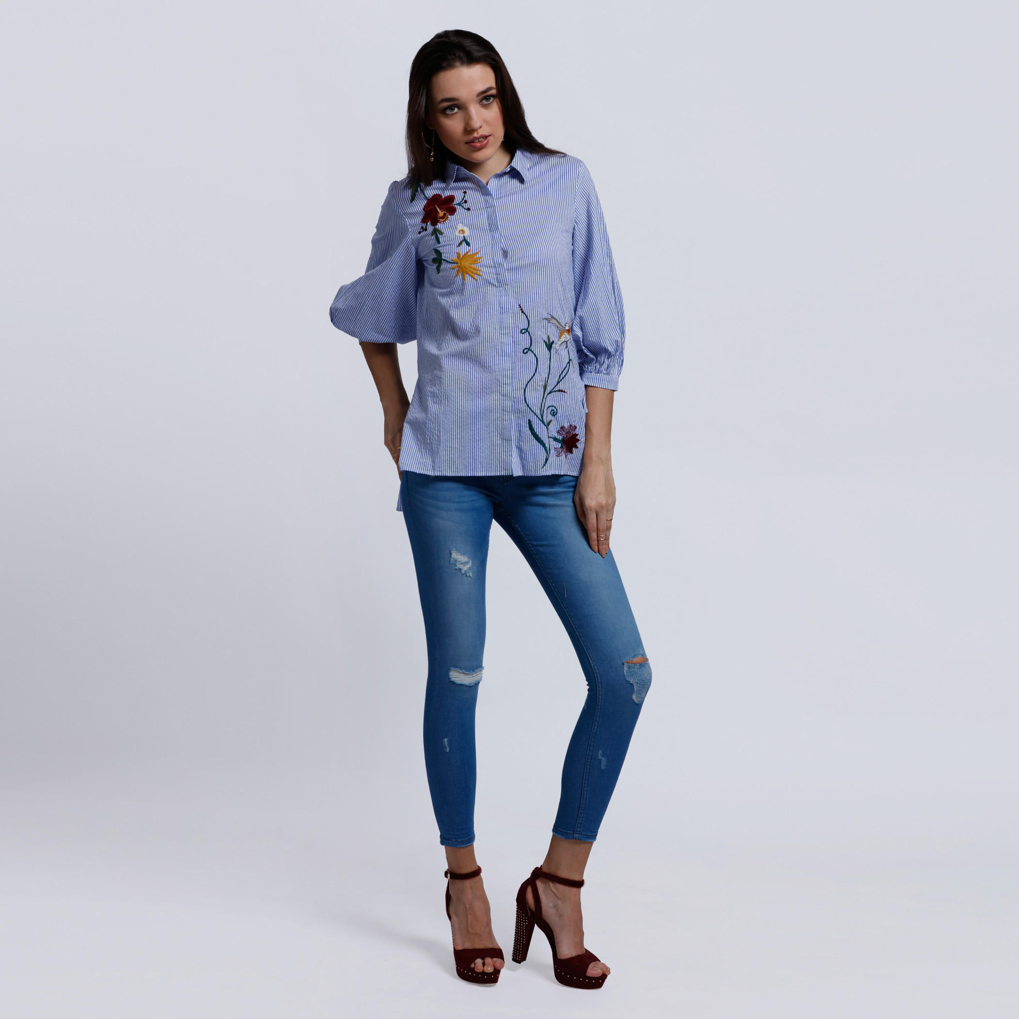 Striped Shirt with Complete Placket-women-clothing-shirtsandblouses-blouses-image-1