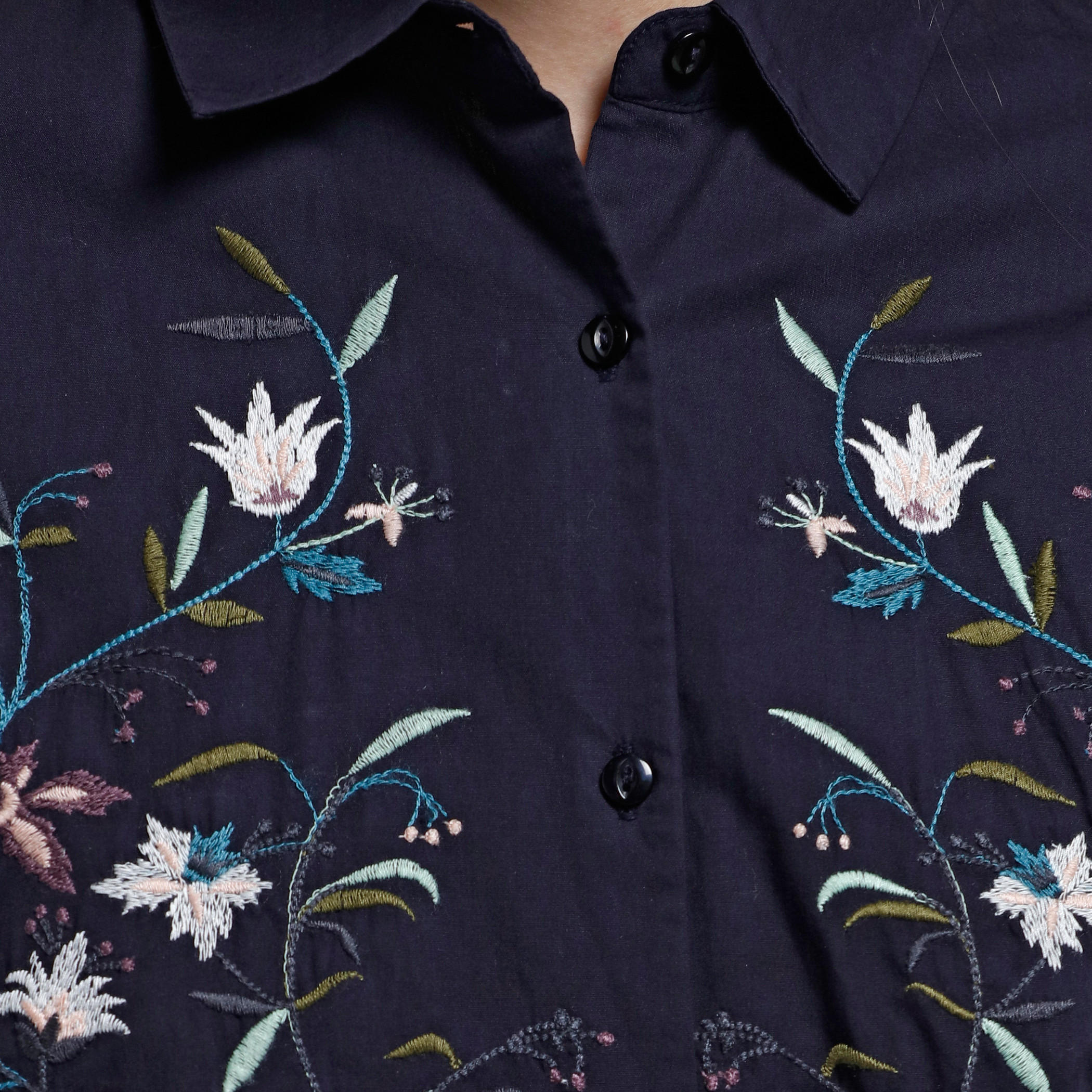 Embroidered Shirt with Complete Placket and 3/4 Sleeves -women-clothing-shirtsandblouses-blouses-image-4