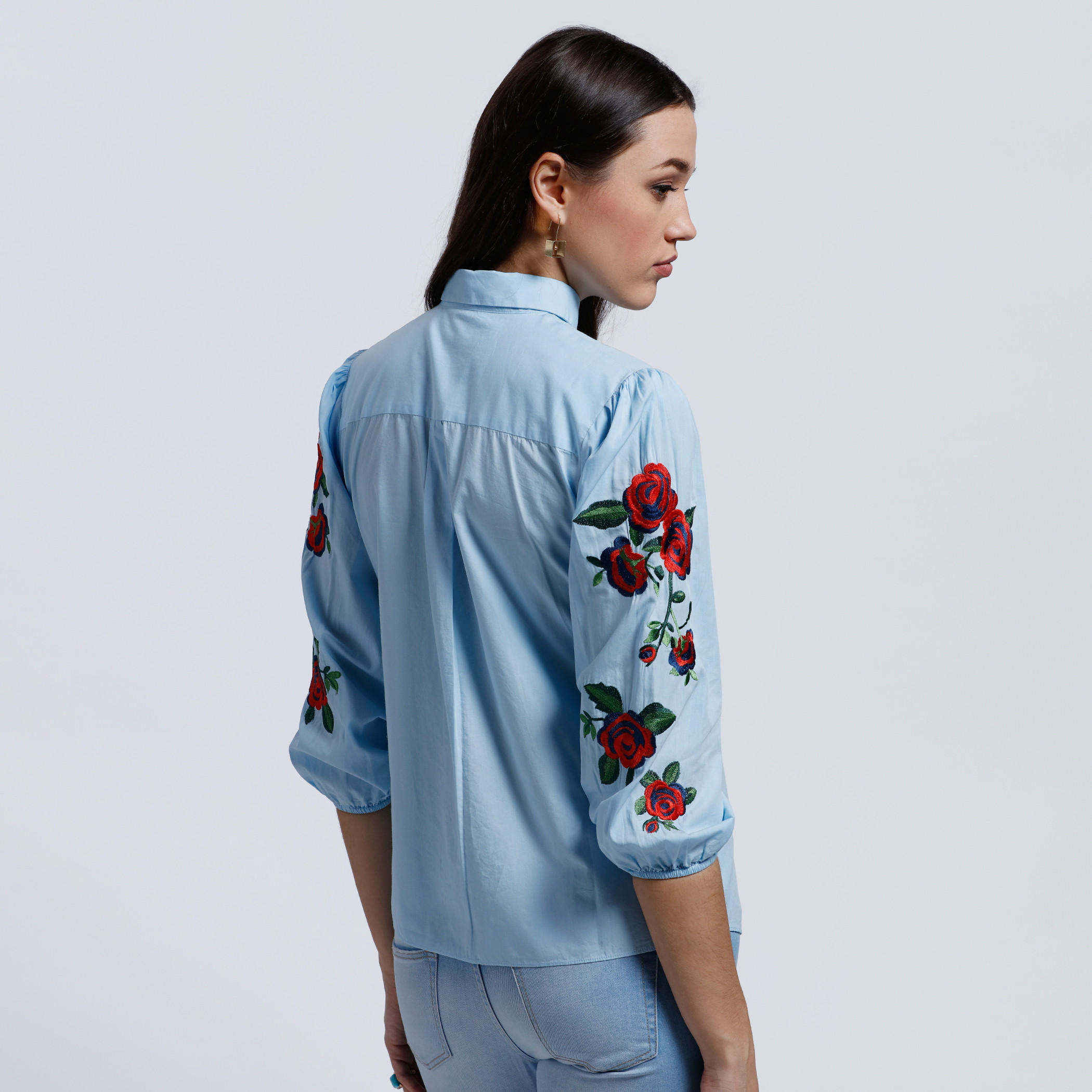Embroidered Shirt with Complete Placket and 3/4 Sleeves-women-clothing-shirtsandblouses-blouses-image-2