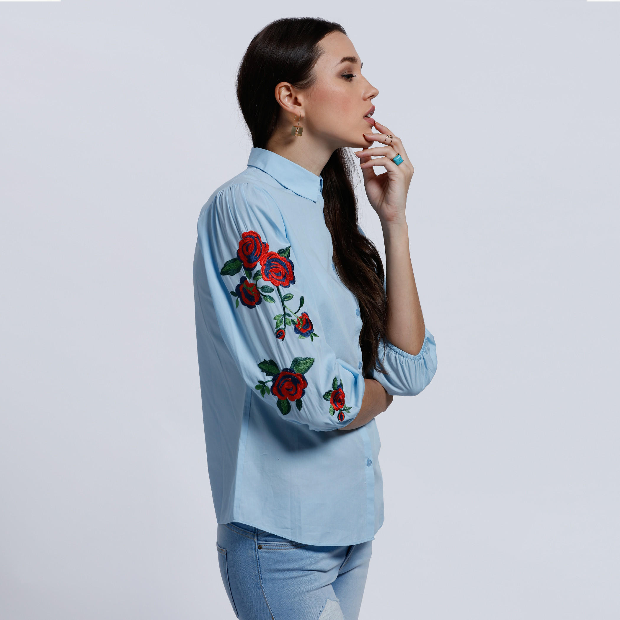 Embroidered Shirt with Complete Placket and 3/4 Sleeves-women-clothing-shirtsandblouses-blouses-image-3