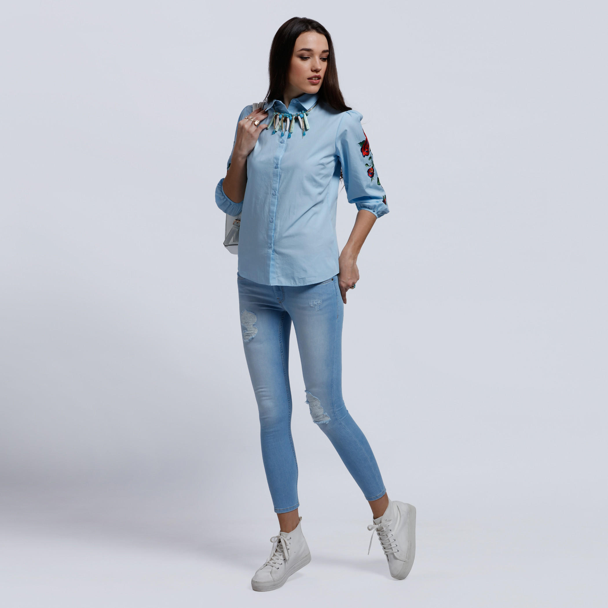 Embroidered Shirt with Complete Placket and 3/4 Sleeves-women-clothing-shirtsandblouses-blouses-image-5