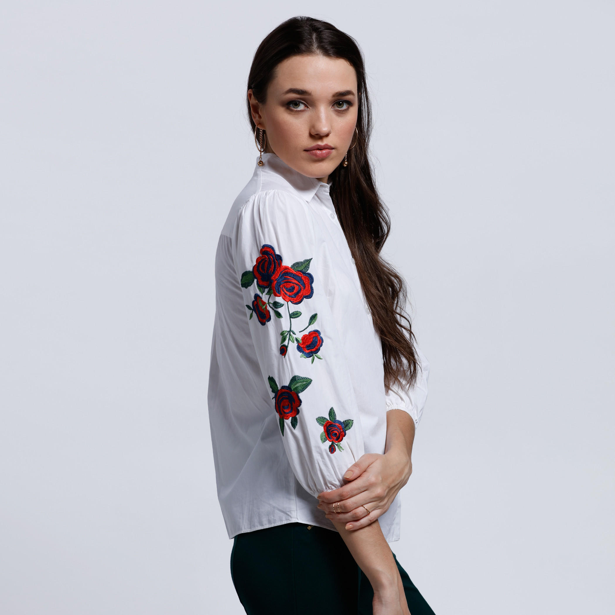 Embroidered Shirt with Complete Placket and 3/4 Sleeves-women-clothing-shirtsandblouses-blouses-image-8