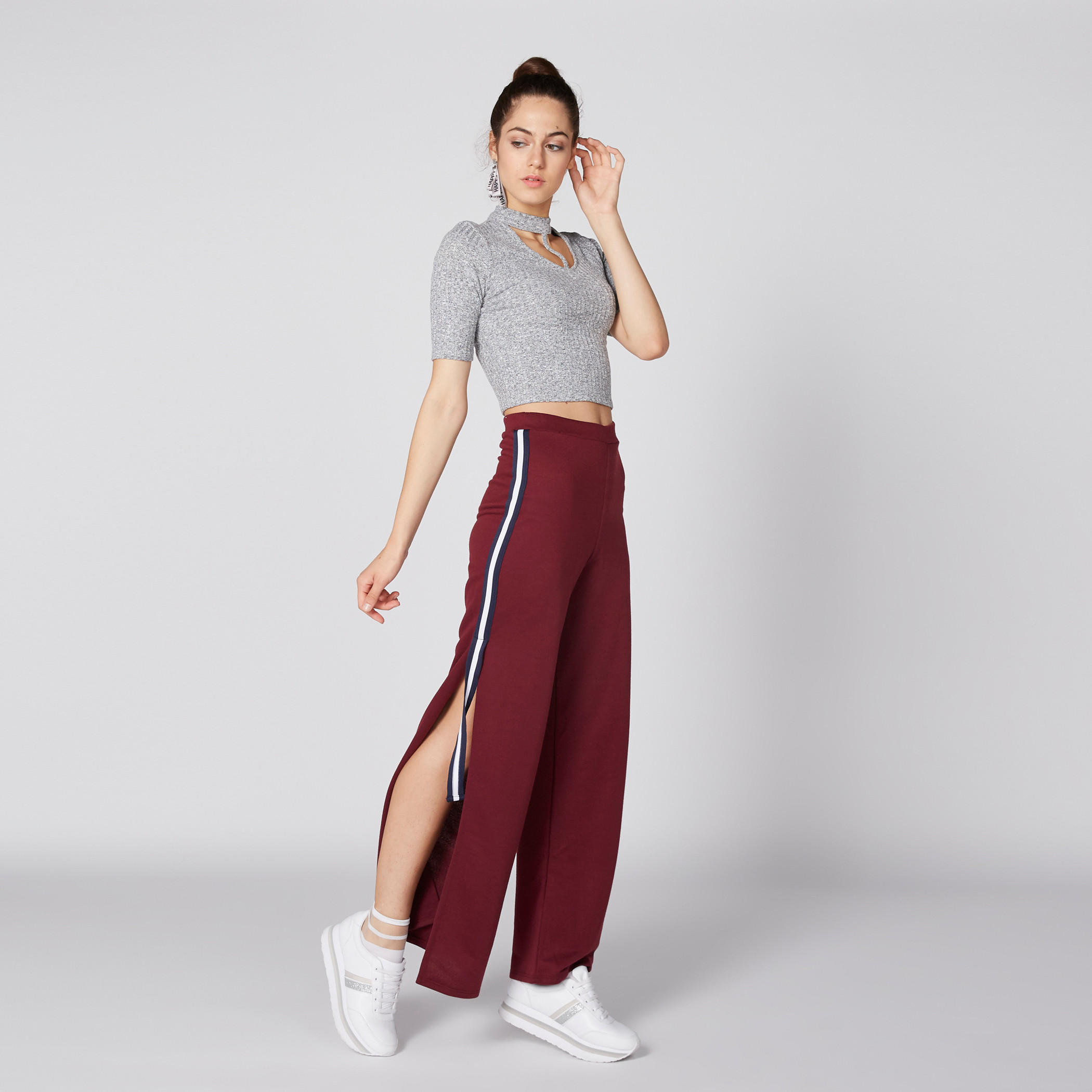 Textured Crop Top with Choker Neck and Short Sleeves-women-clothing-shirtsandblouses-blouses-image-3