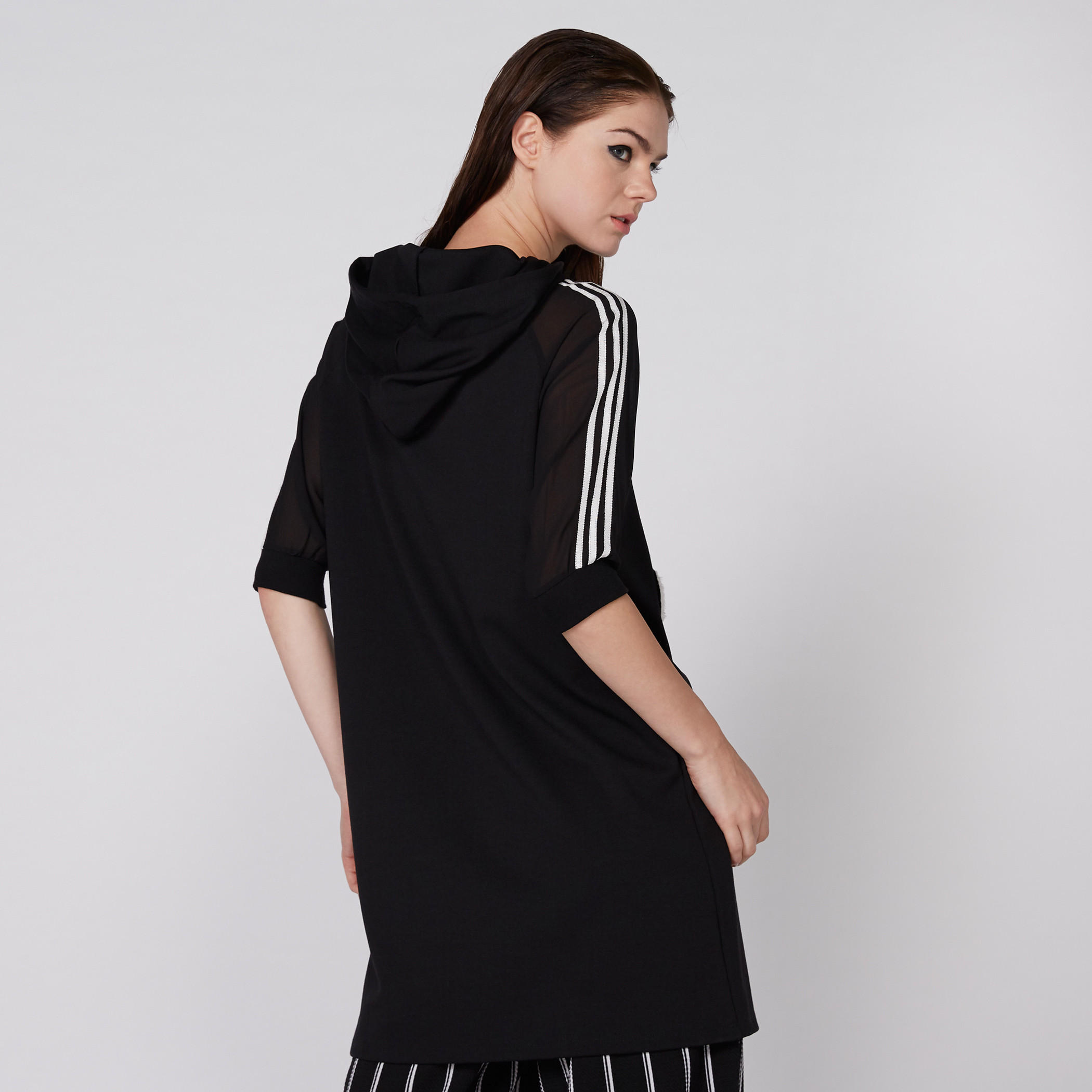 Applique Detail Dress with Raglan Sleeves and Hood-women-clothing-dresses-image-4