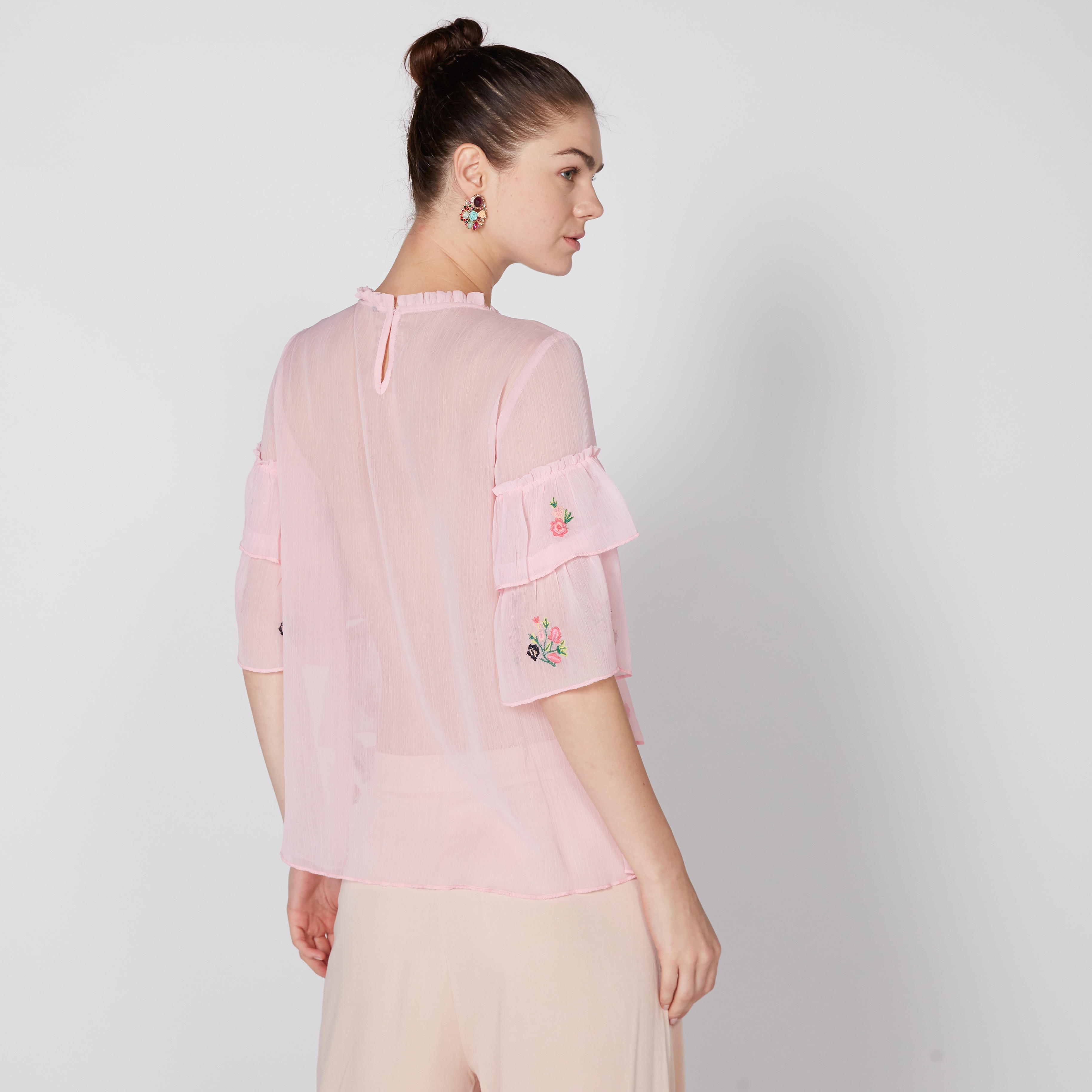 Embroidered Top with Round Neck and Ruffle Detail-women-clothing-shirtsandblouses-blouses-image-4