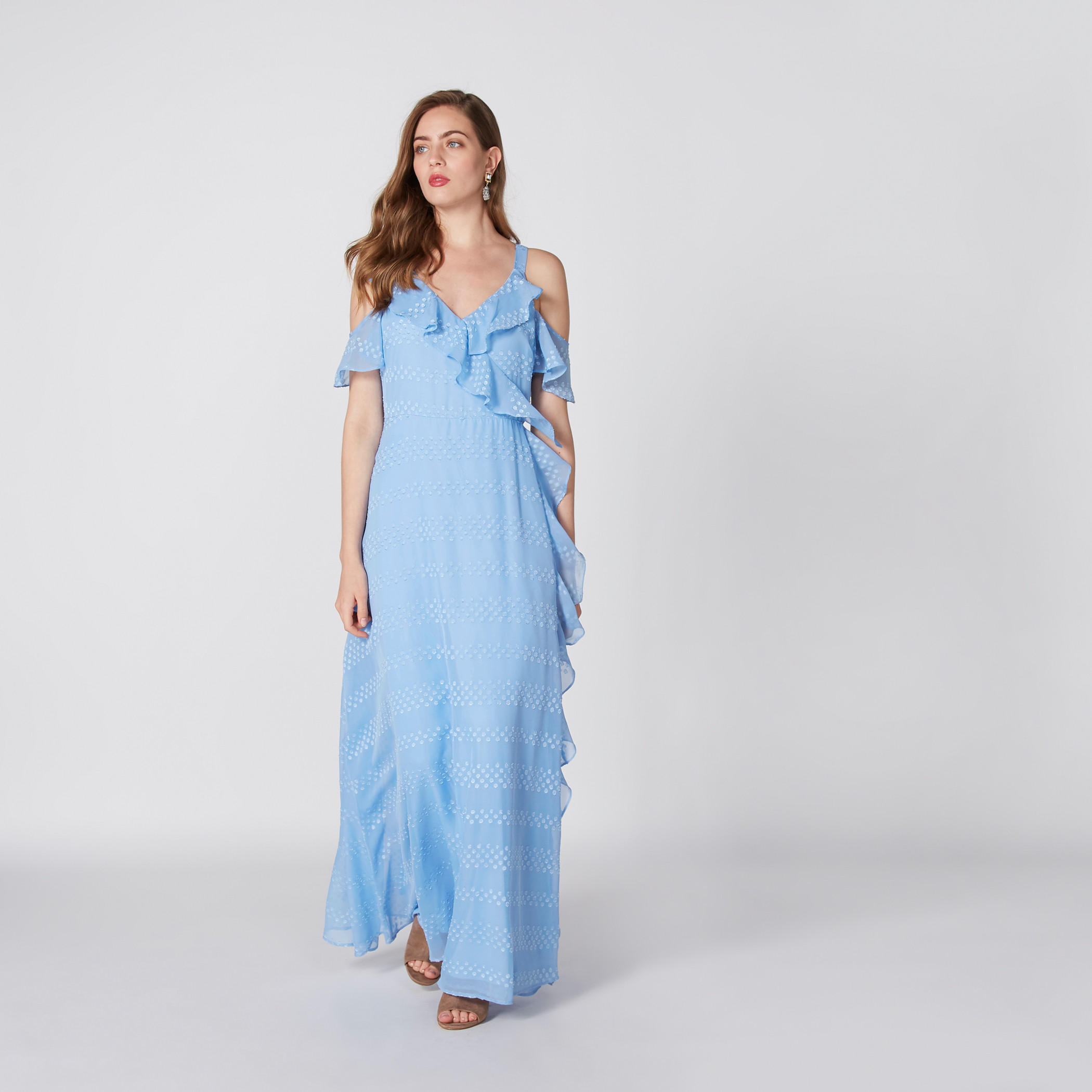 فستان طويل بارز الملمس بأكتاف مكشوفة وتفاصيل كشكش ورباط-women-clothing-dresses-image-2
