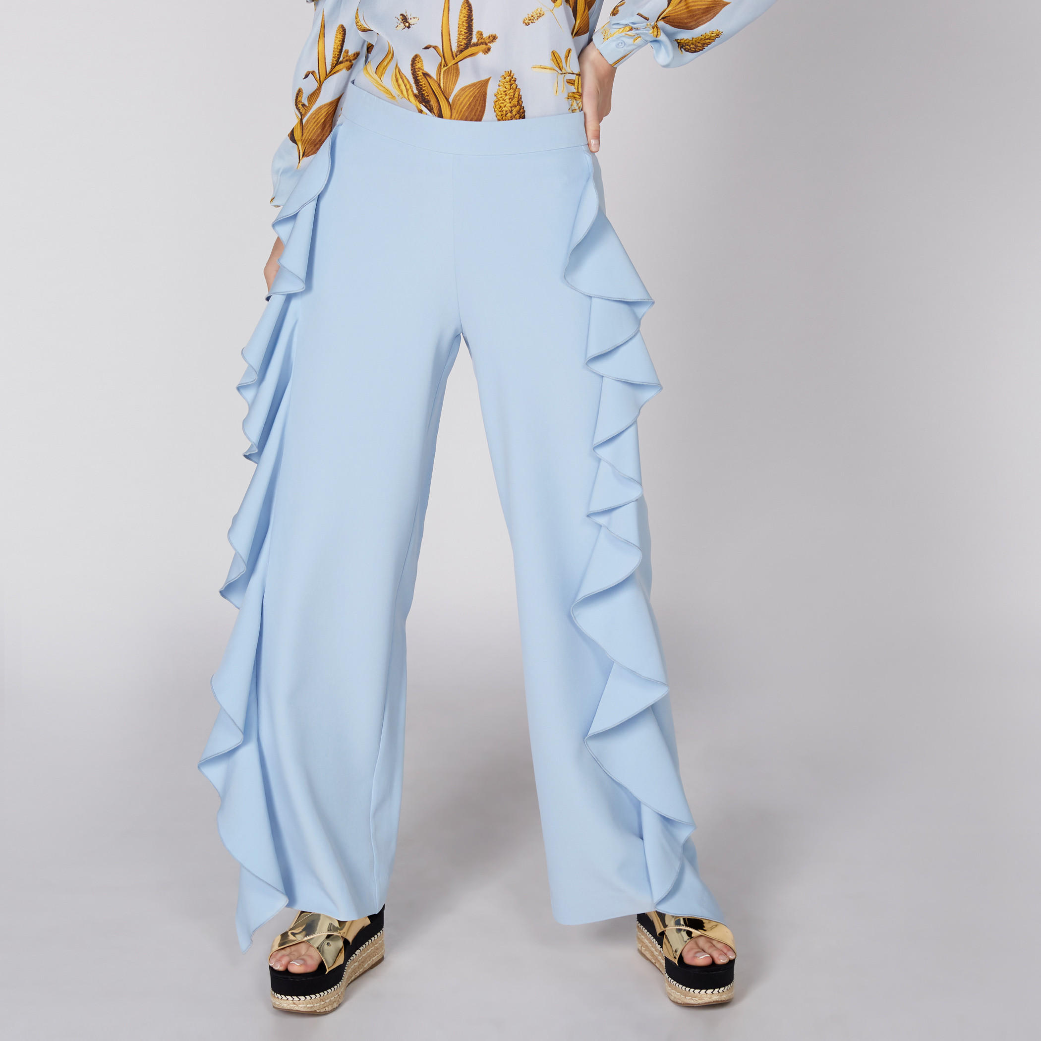 بنطال طويل بخصر مطّاطي وتفاصيل كشكش-women-clothing-bottoms-trousers-image-1
