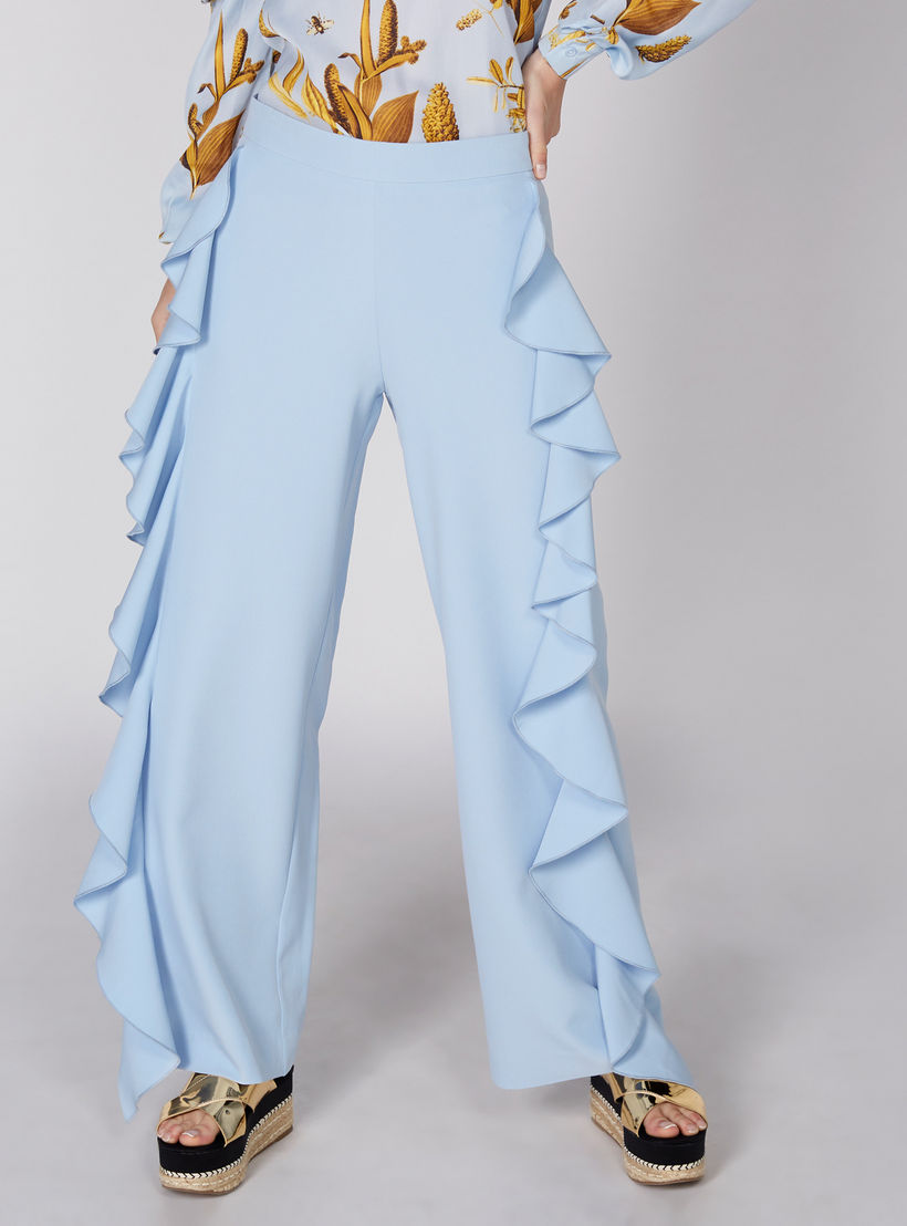 بنطال طويل بخصر مطّاطي وتفاصيل كشكش-women-clothing-bottoms-trousers-image-1