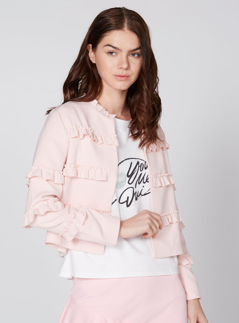 Open Front Jacket with Long Sleeves and Ruffle Detail-women-winterwear-coatsandjackets-jackets-image-2