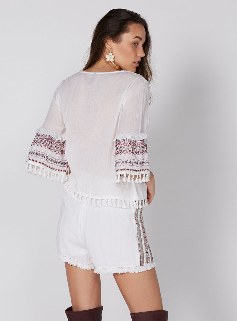 Embroidered Top with V-Neck and Short Sleeves-women-clothing-shirtsandblouses-blouses-image-4
