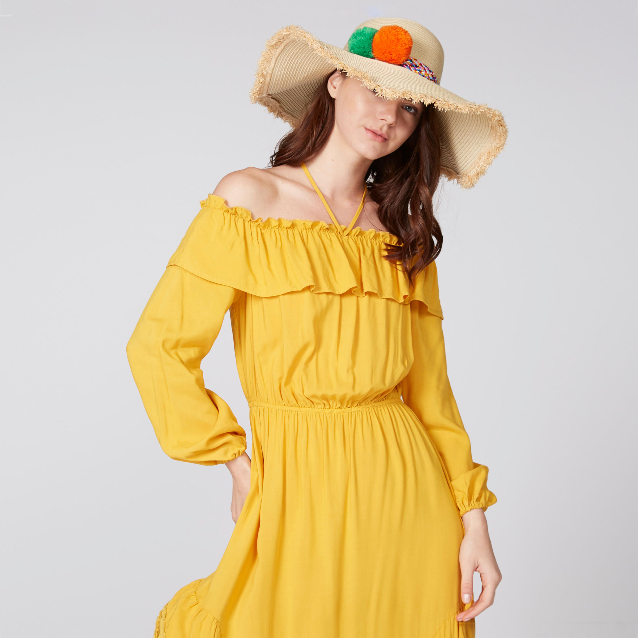 Off Shoulder Maxi Dress with Full Sleeves and Ruffle Detail-women-clothing-dresses-image-4