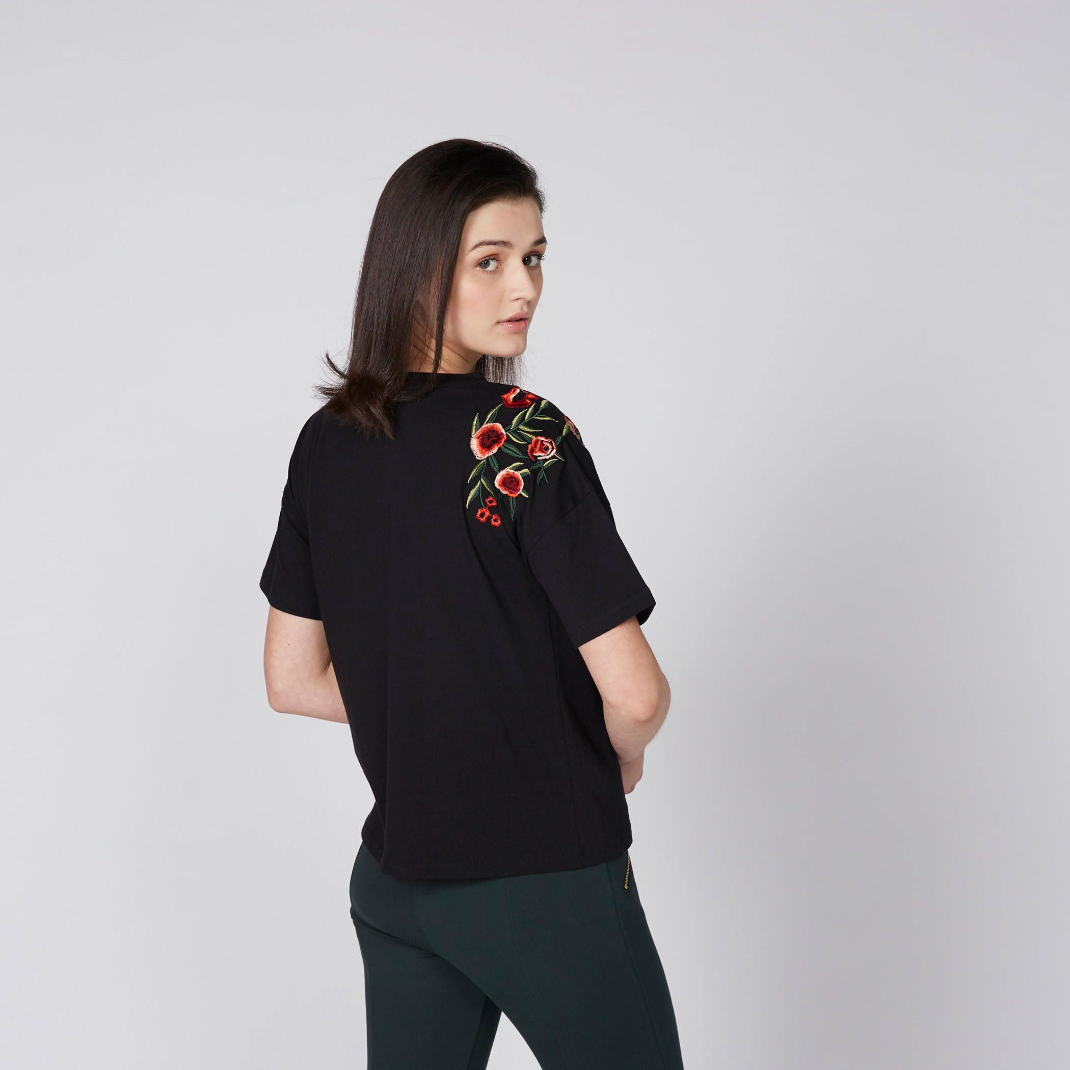 Embroidered Top  with Round Neck and Short Sleeves-women-clothing-shirtsandblouses-blouses-image-2