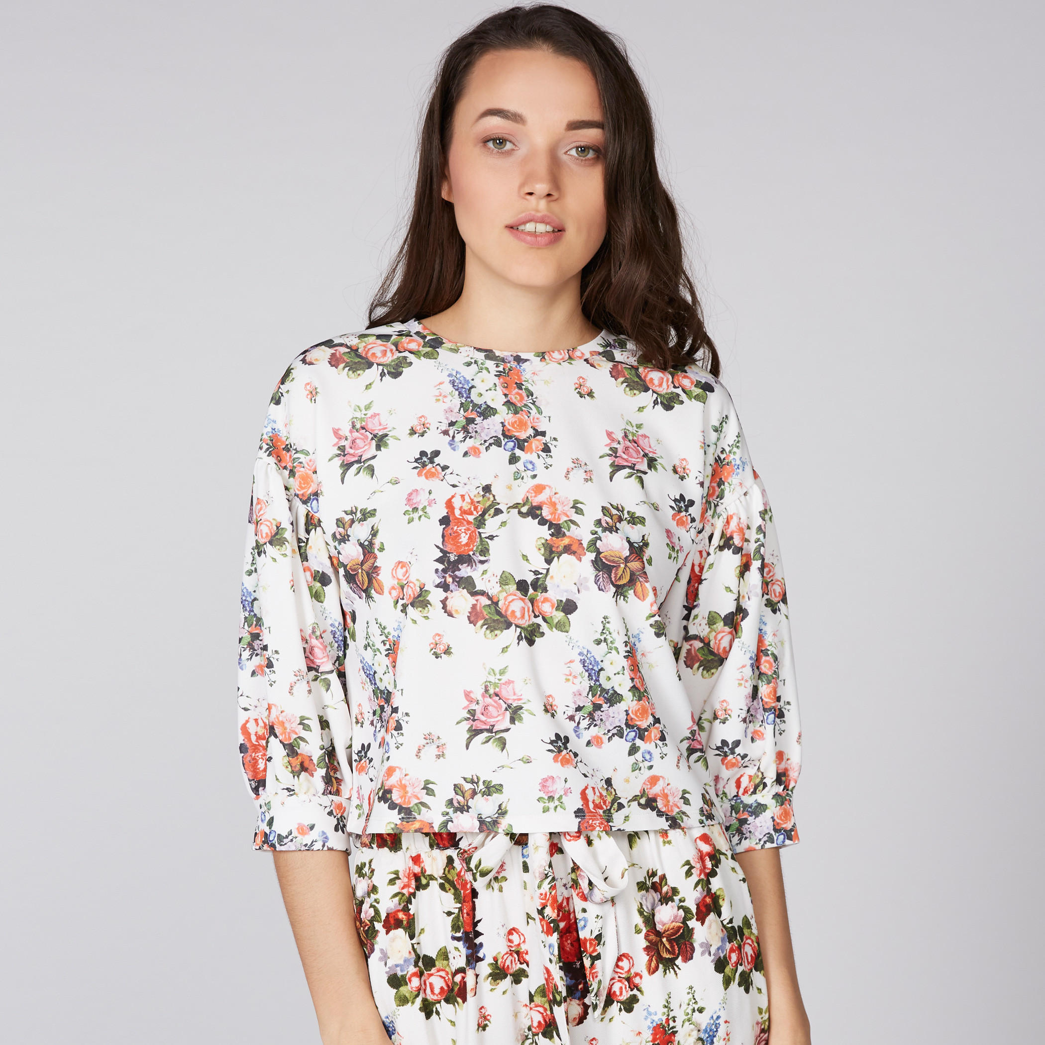 Printed Crop Top with Round Neck and 3/4 Sleeves-women-clothing-shirtsandblouses-blouses-image-1