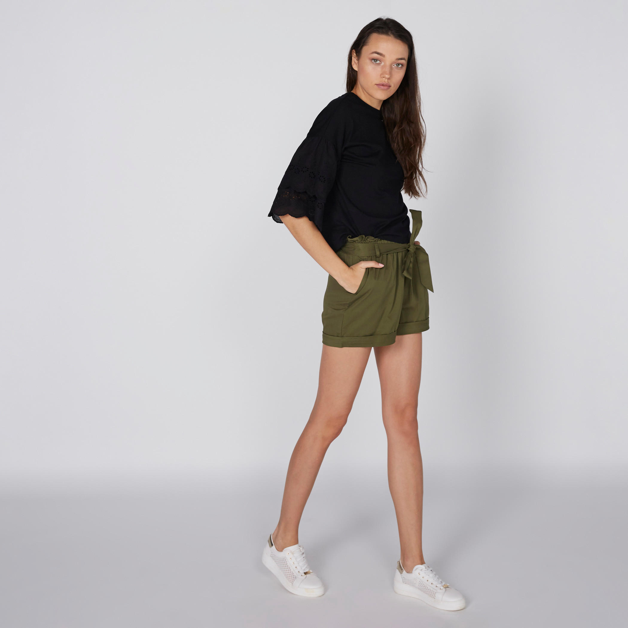 Round Neck Top with Layered Schiffli Sleeves-women-clothing-shirtsandblouses-blouses-image-1