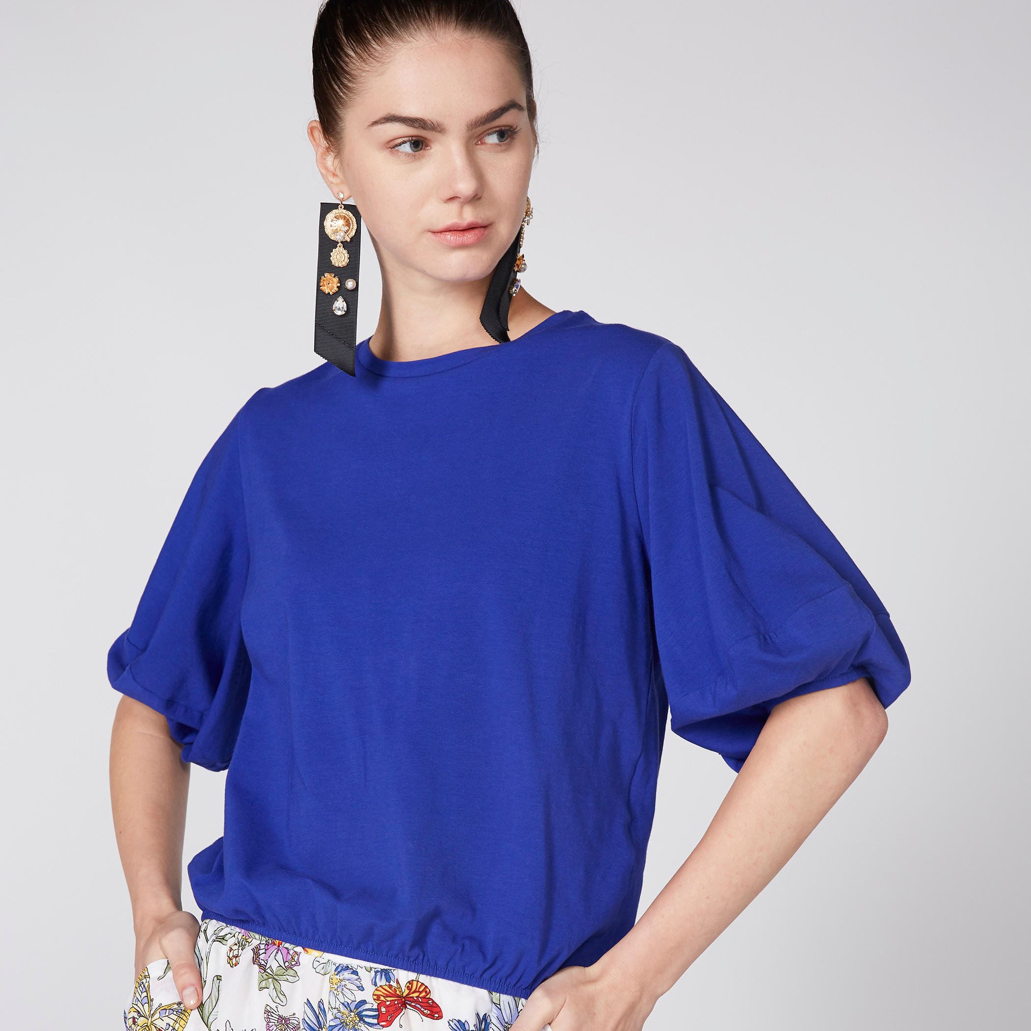 Puff Sleeves Top with Elasticised Hem-women-clothing-shirtsandblouses-blouses-image-1
