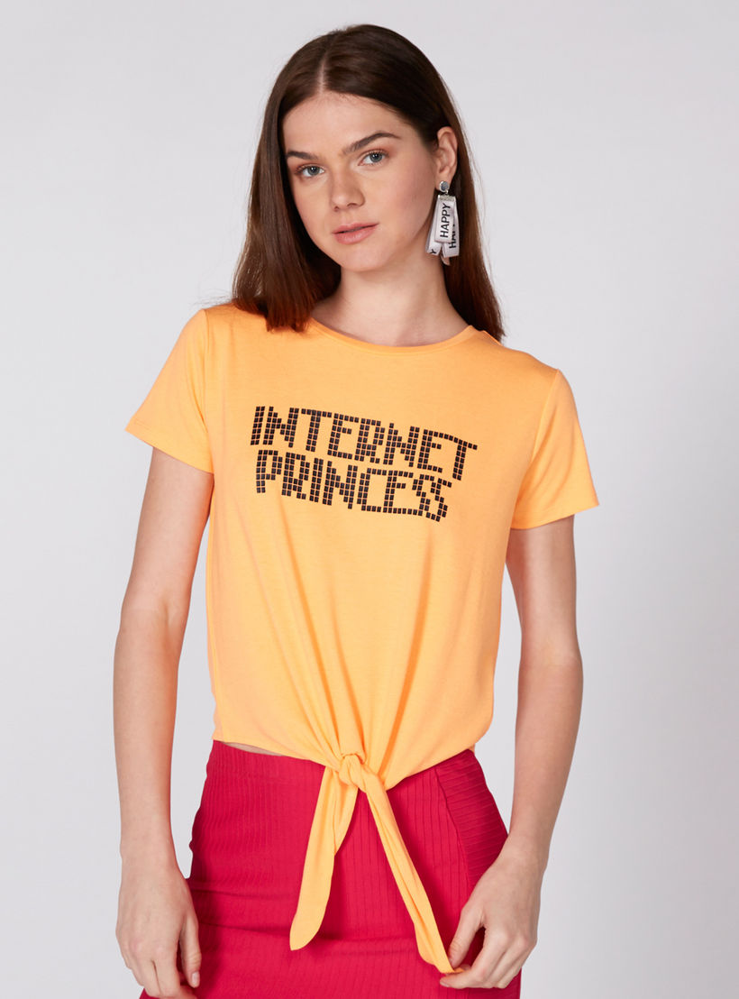 Printed T-Shirt with Round Neck and Short Sleeves-women-clothing-tshirts-image-1
