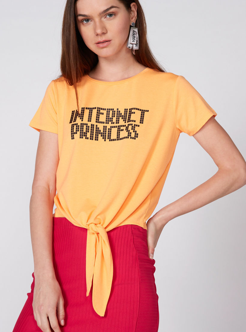 Printed T-Shirt with Round Neck and Short Sleeves-women-clothing-tshirts-image-3
