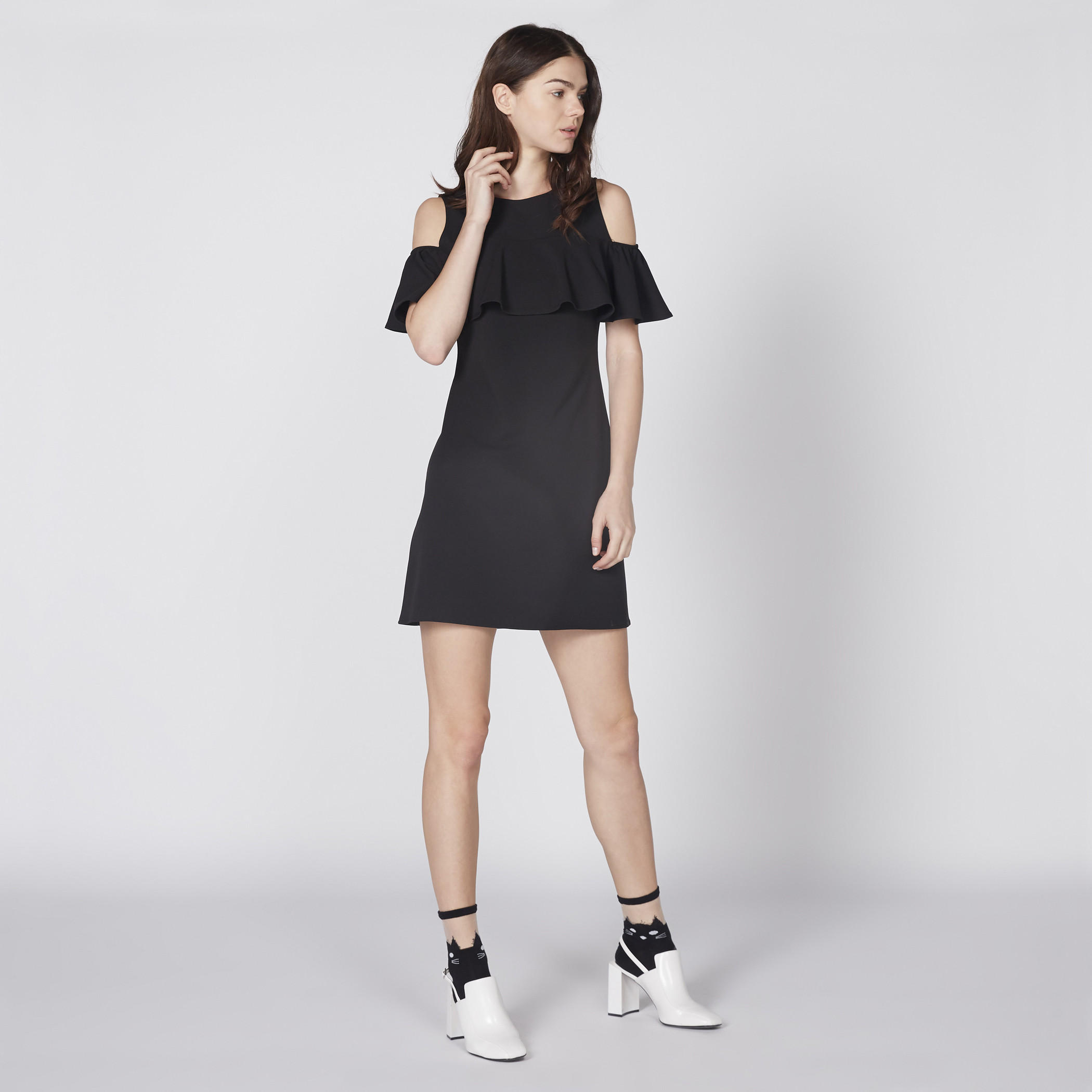 Round Neck Mini Dress with Cold Shoulder-women-clothing-dresses-image-1