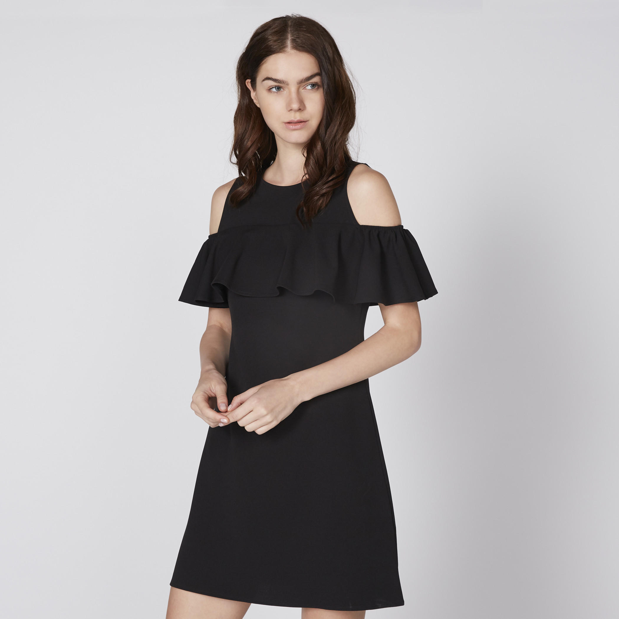 Round Neck Mini Dress with Cold Shoulder-women-clothing-dresses-image-2