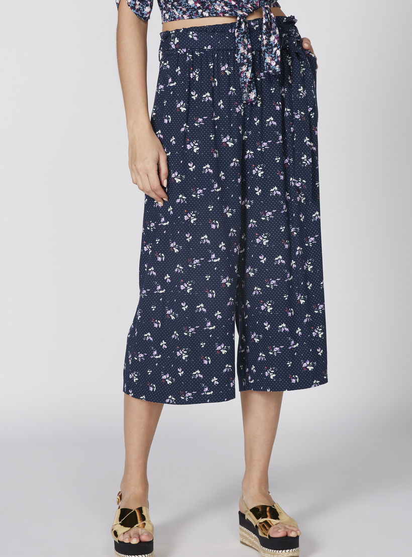 بنطال واسع الساقين بحزام رباط وجيوب وطبعات-women-clothing-bottoms-trousers-image-1