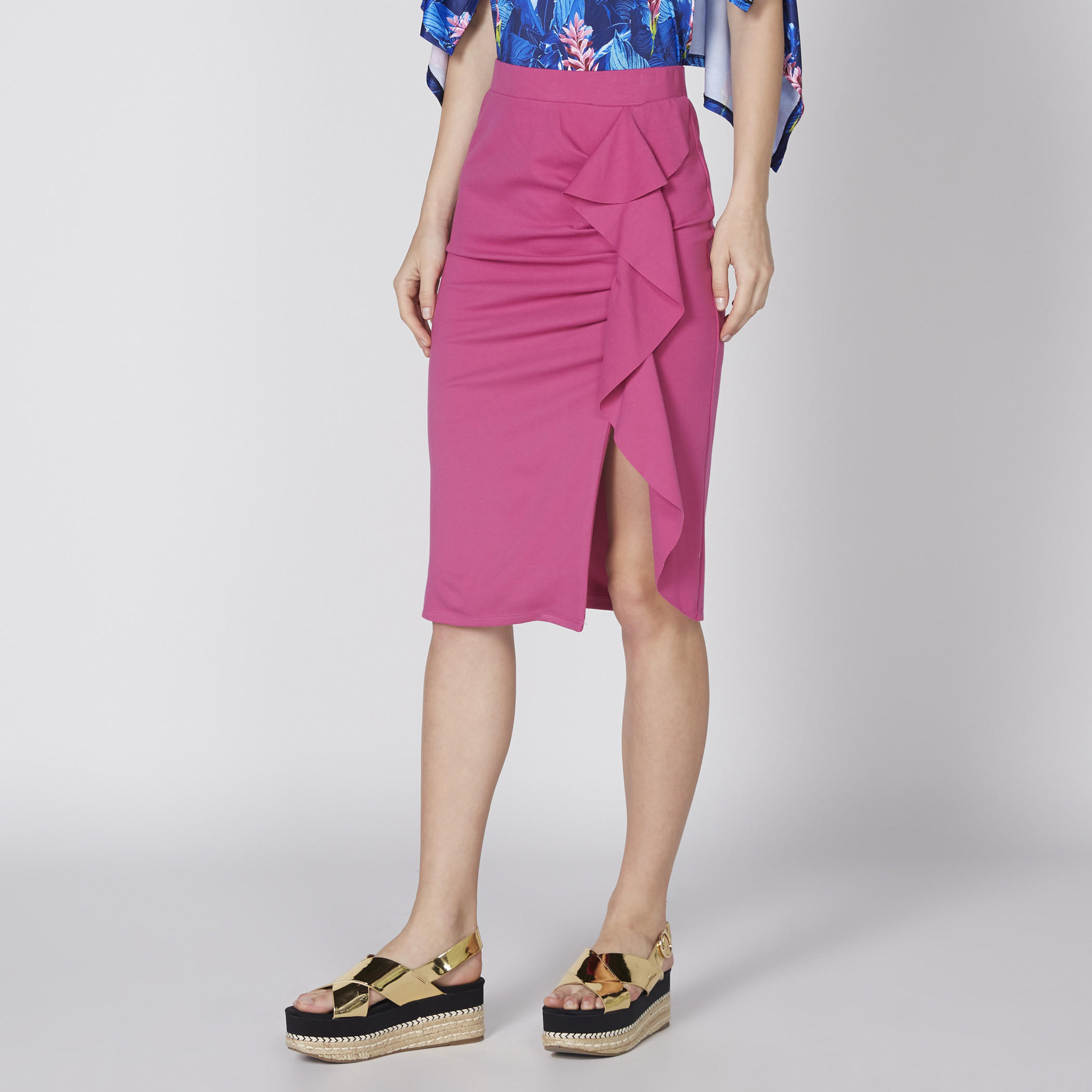 Midi Length Skirt with Elasticised Waistband and Ruffle Detail-women-clothing-bottoms-skirts-image-1