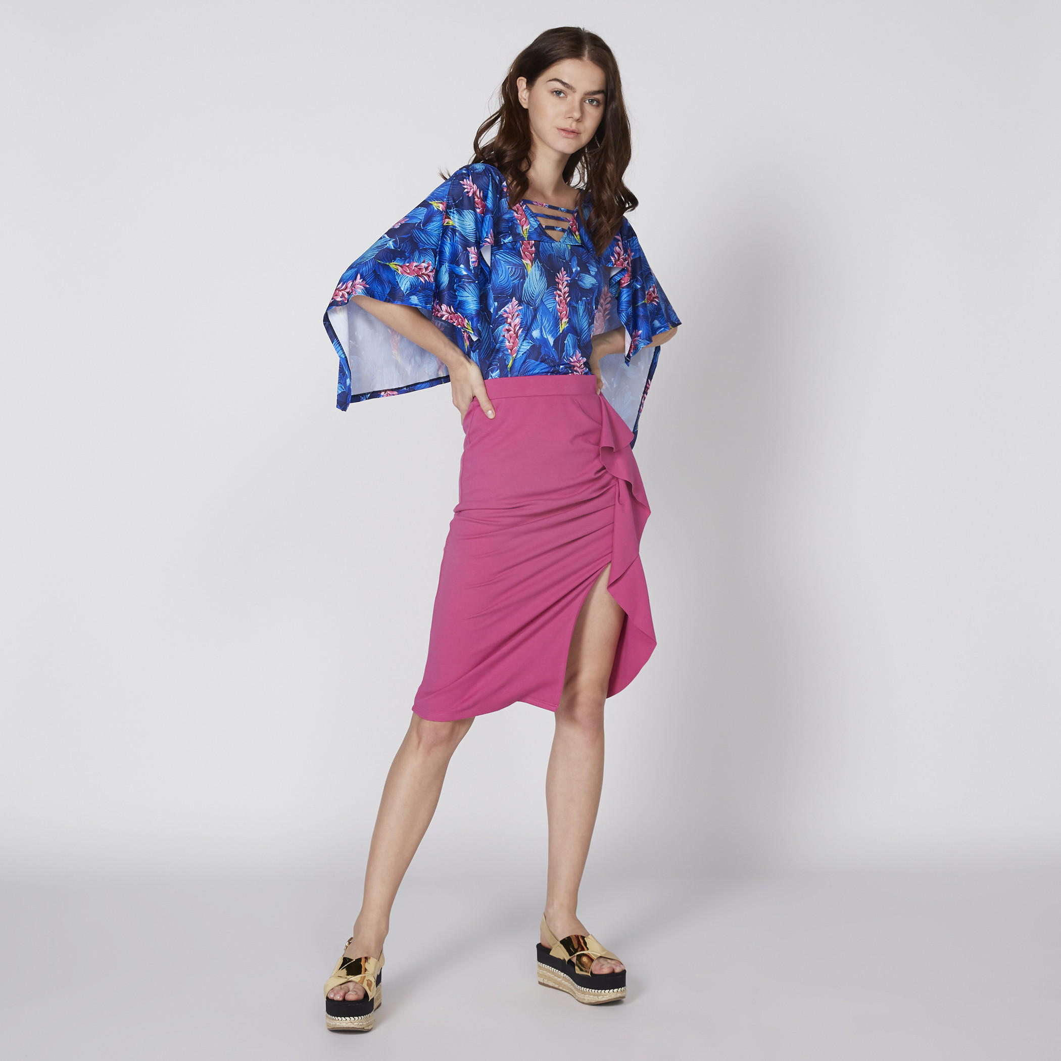 Midi Length Skirt with Elasticised Waistband and Ruffle Detail-women-clothing-bottoms-skirts-image-2