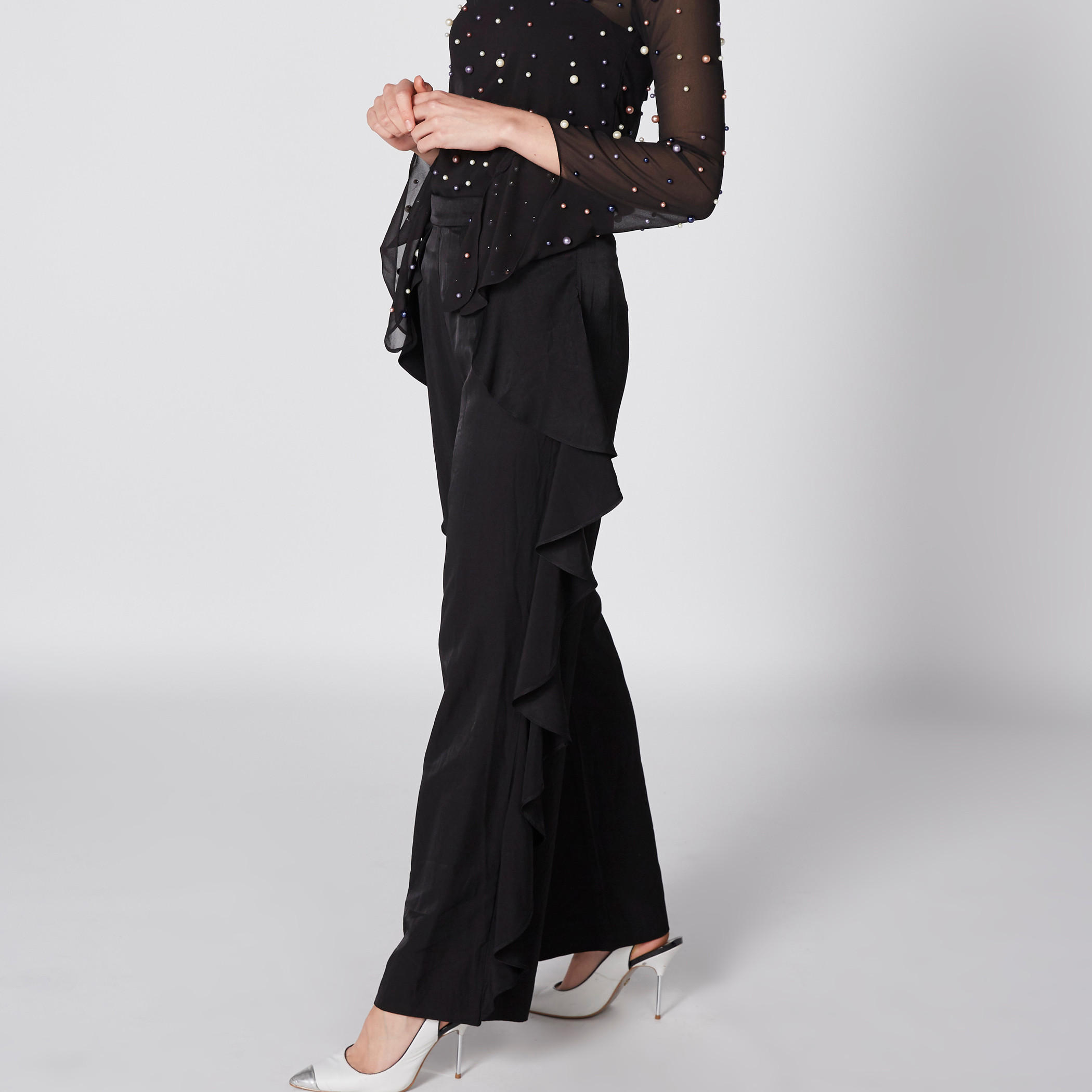 بنطال بالازو طويل بخصر مطّاطي وكشكش-women-clothing-bottoms-trousers-image-2