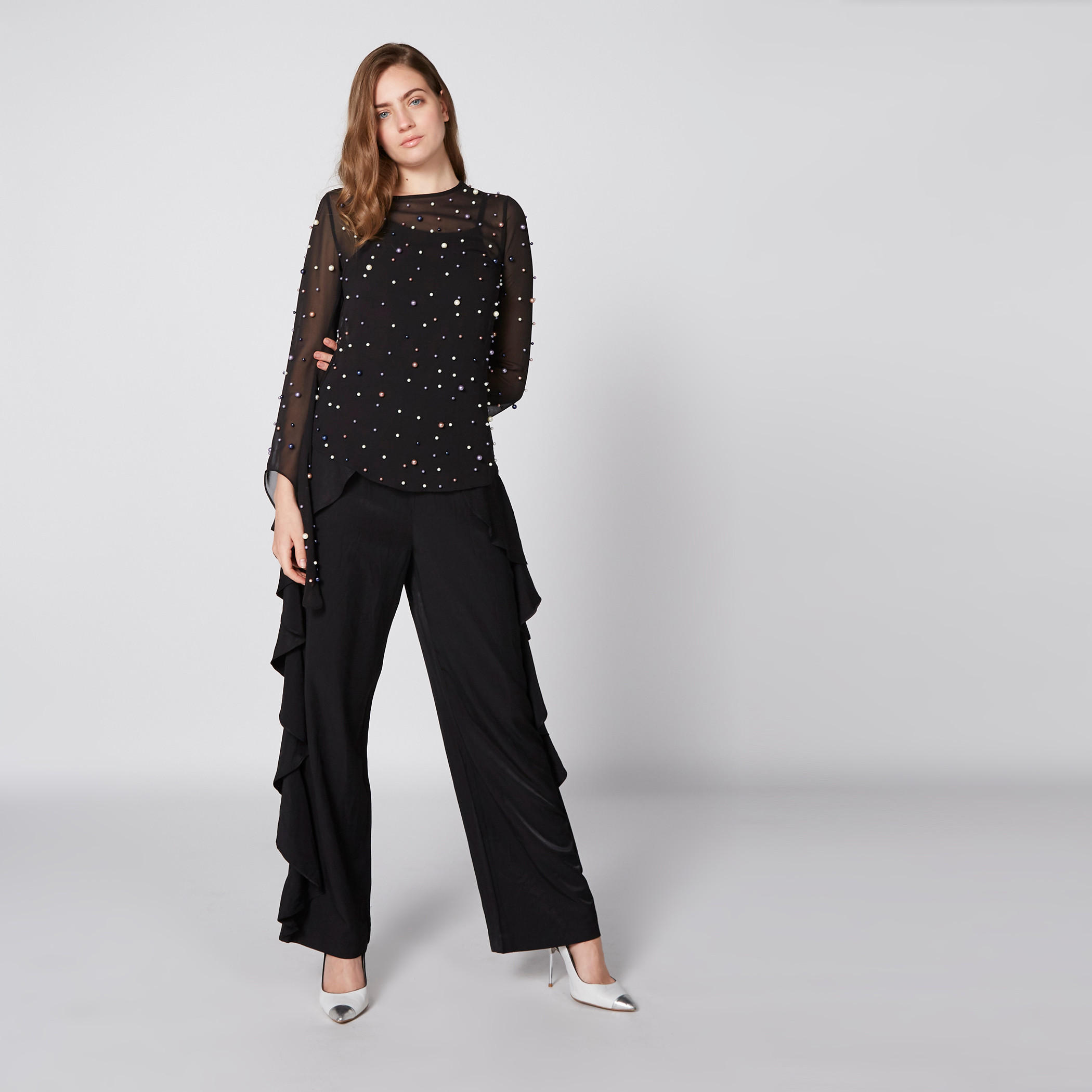بنطال بالازو طويل بخصر مطّاطي وكشكش-women-clothing-bottoms-trousers-image-3