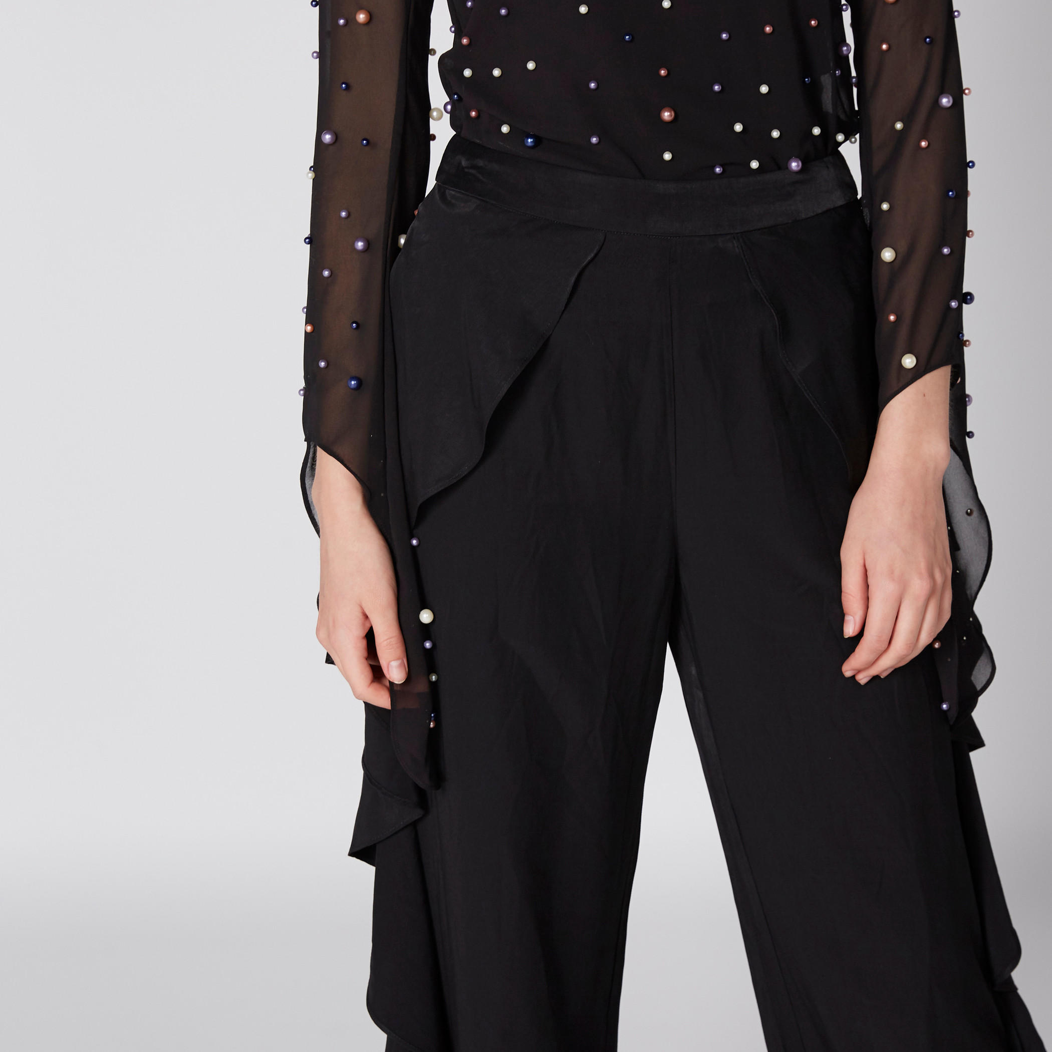 بنطال بالازو طويل بخصر مطّاطي وكشكش-women-clothing-bottoms-trousers-image-4