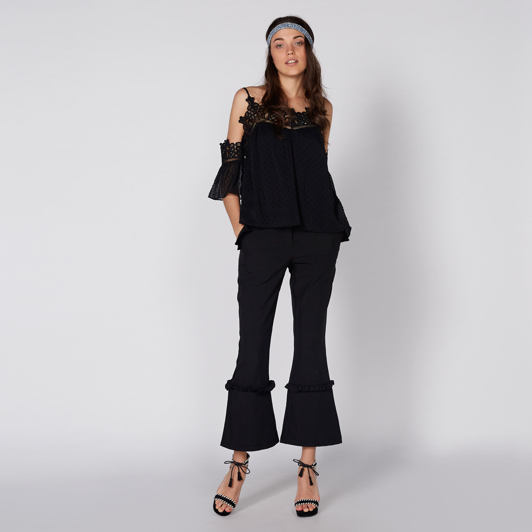 Lace Detail Cold Shoulder Top with Adjustable Spaghetti Straps-women-clothing-shirtsandblouses-blouses-image-1