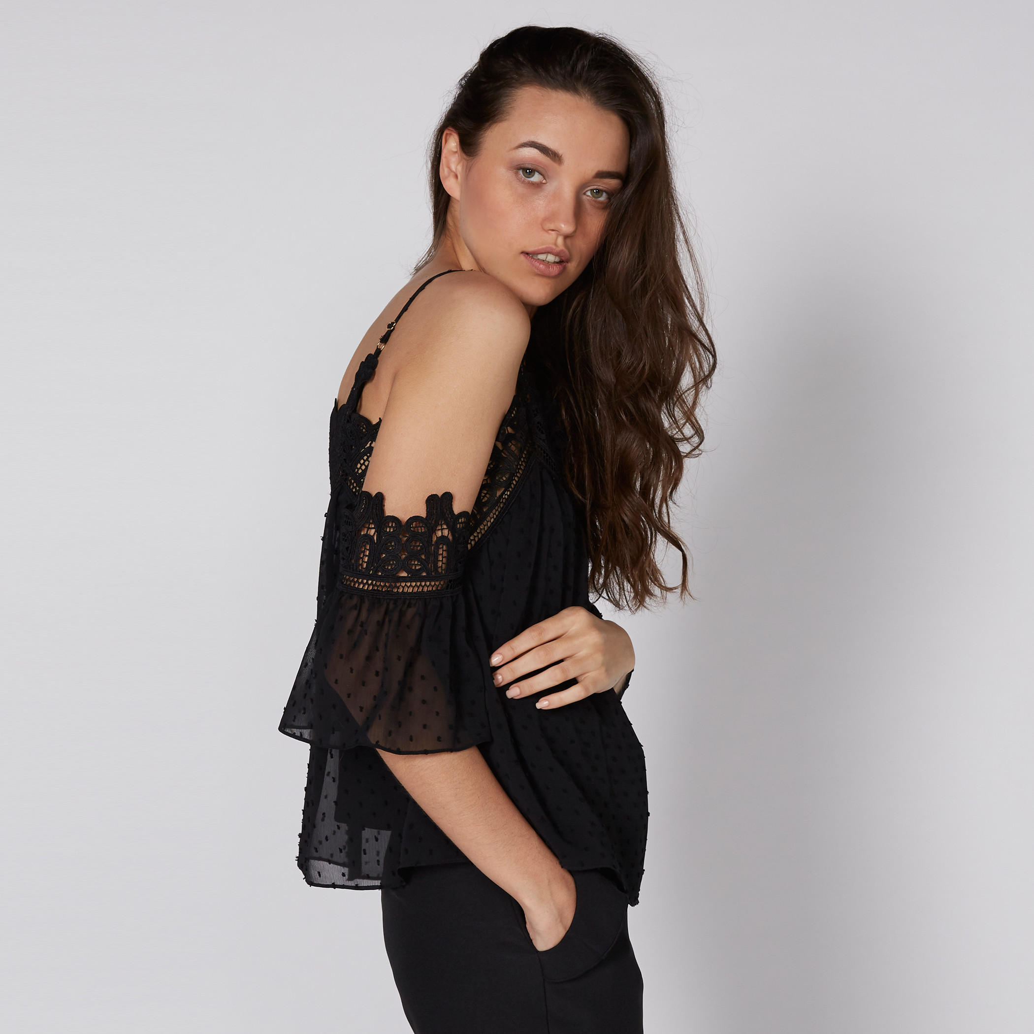 Lace Detail Cold Shoulder Top with Adjustable Spaghetti Straps-women-clothing-shirtsandblouses-blouses-image-4