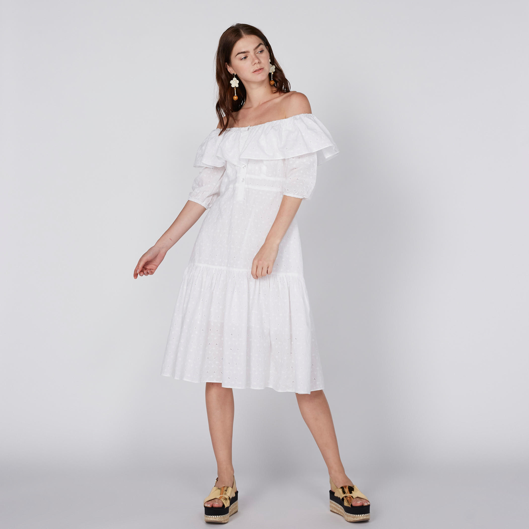 Embroidered Off Shoulder Midi Dress with Schiffli Detail-women-clothing-dresses-image-2