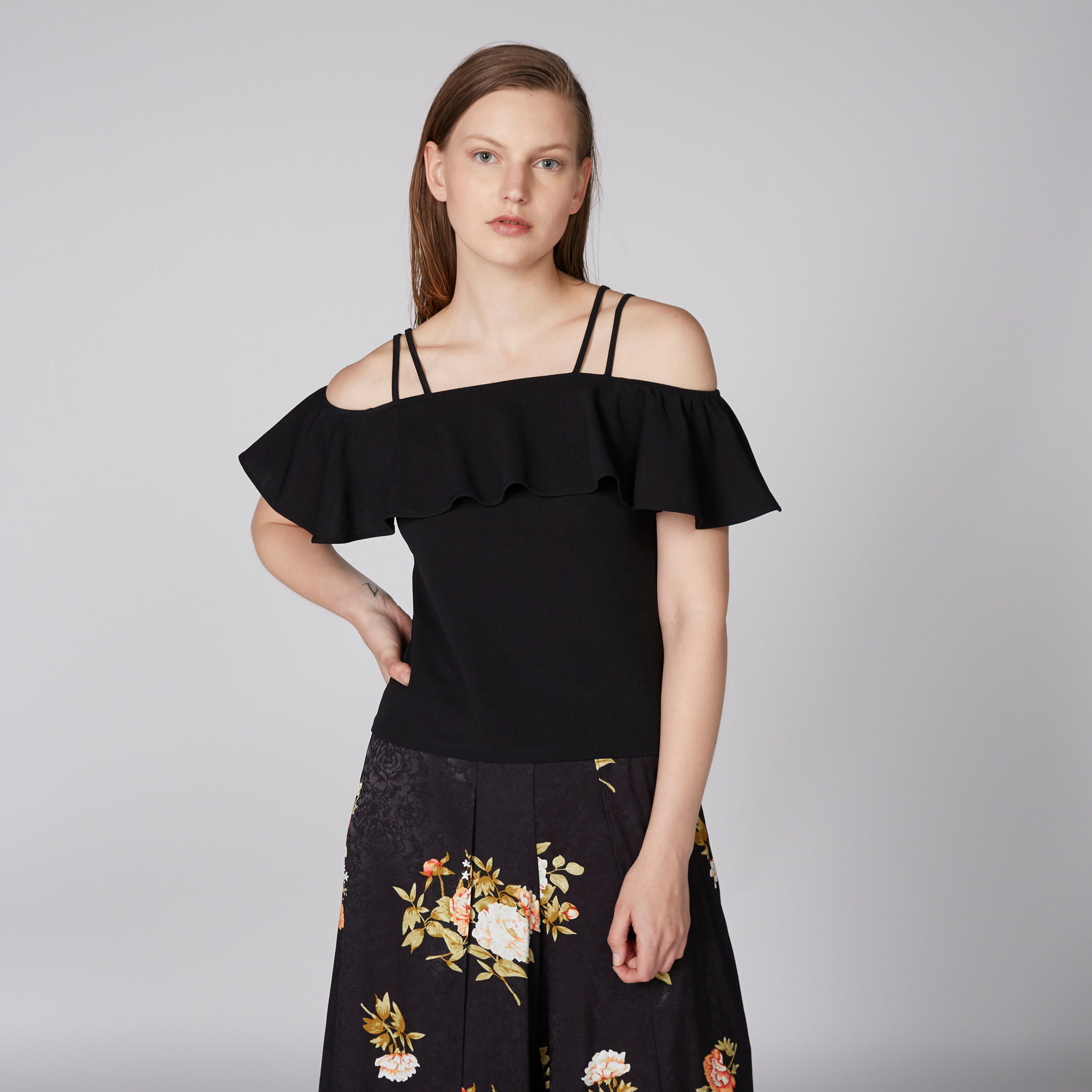 Cold Shoulder Top with Ruffle Detail-women-clothing-shirtsandblouses-blouses-image-1
