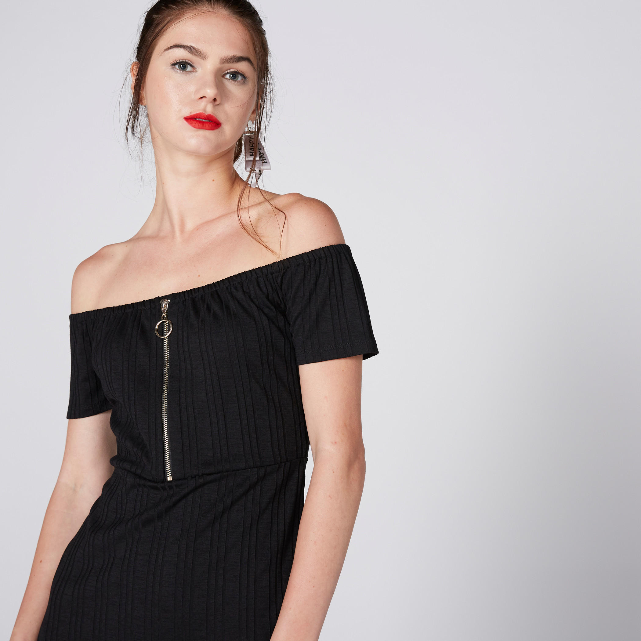 فستان بازر الملمس ومتوسط الطول بأكتاف مكشوفة وسحّاب-women-clothing-dresses-image-1