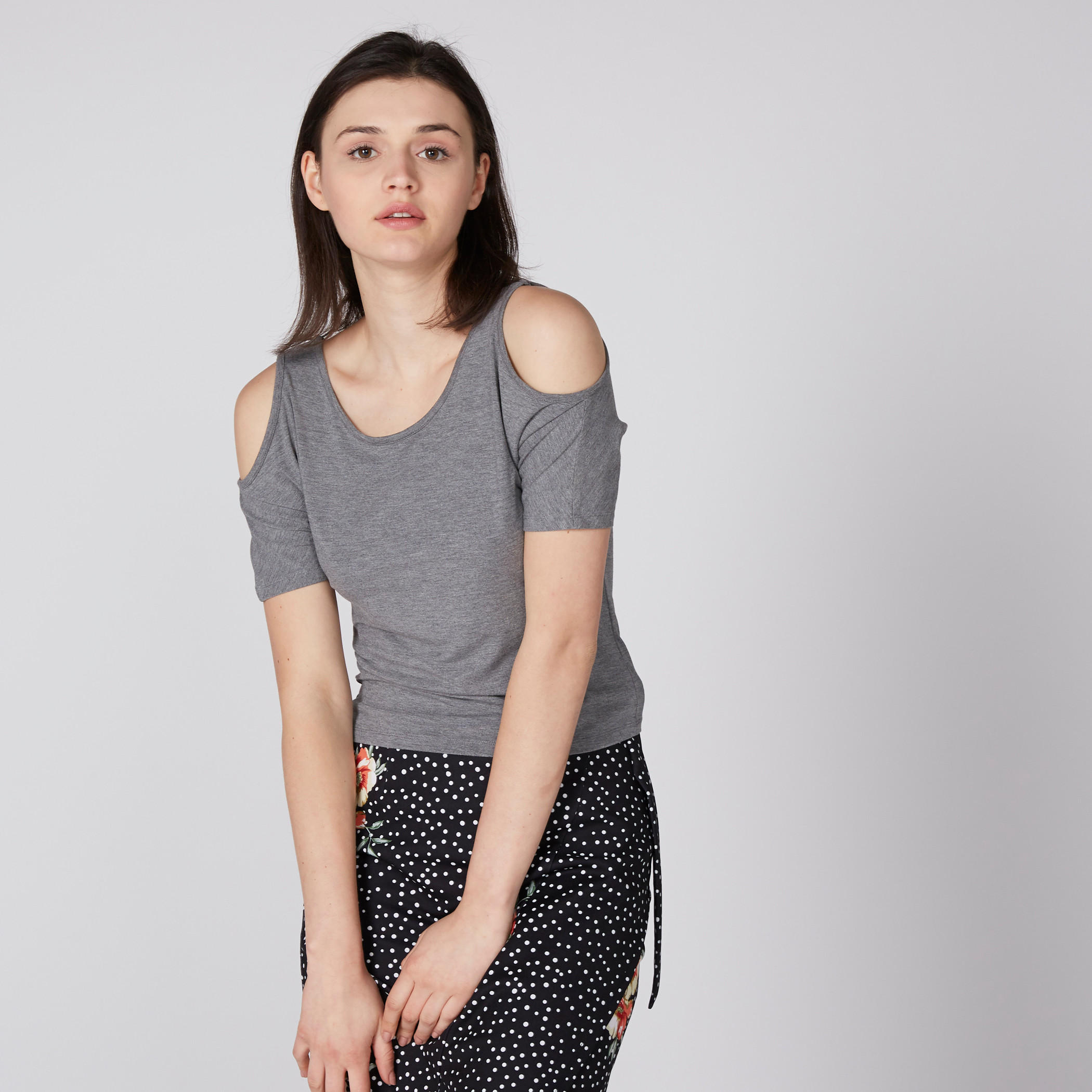 Cold Shoulder Top with Short Sleeves-women-clothing-shirtsandblouses-blouses-image-1