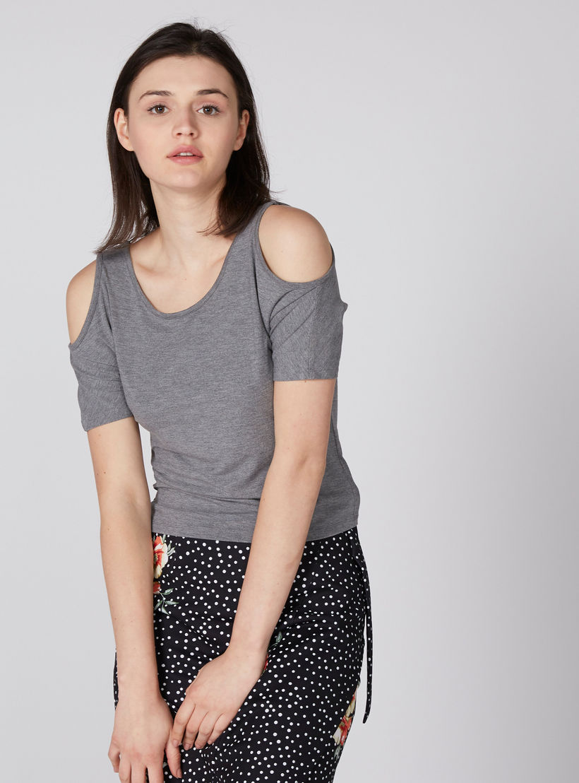 Cold Shoulder Top with Short Sleeves-women-clothing-shirtsandblouses-blouses-image-1