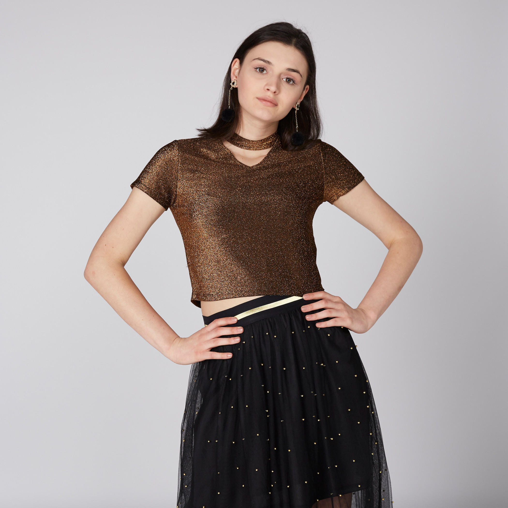 بلوزة قصيرة بارزة الملمس بياقة طوق-women-clothing-shirtsandblouses-blouses-image-3