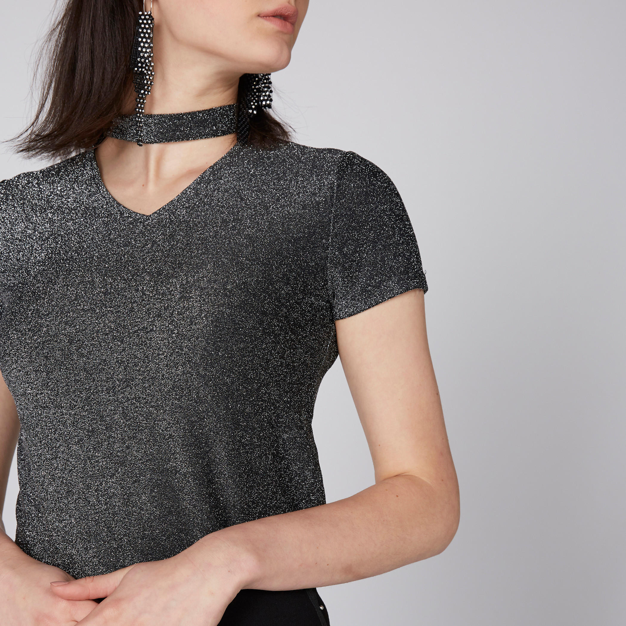 بلوزة قصيرة بياقة طوق وأكمام قصيرة-women-clothing-shirtsandblouses-blouses-image-2