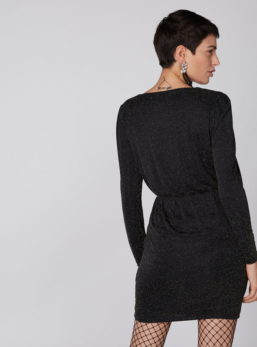 فستان بارز الملمس بياقة V وأكمام طويلة-women-clothing-dresses-image-2
