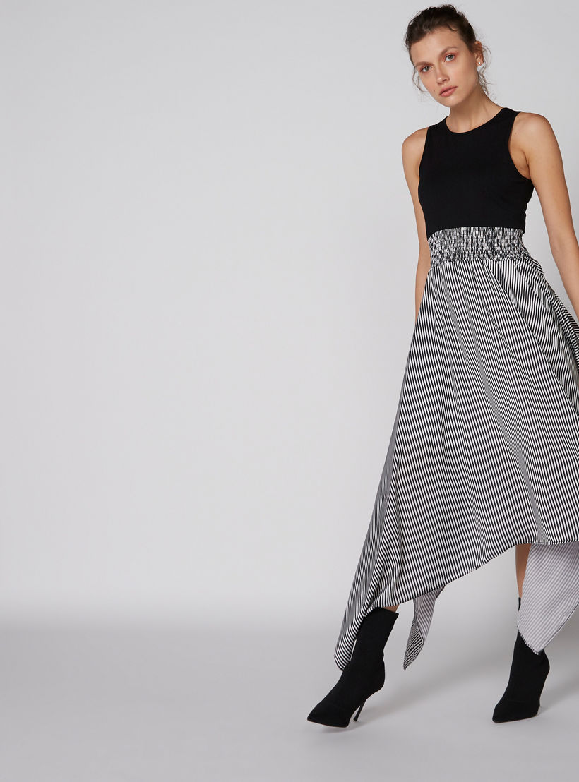 فستان ميدي مقلم دون أكمام بياقة مستديرة وحواف غير مستوية-women-clothing-dresses-image-3