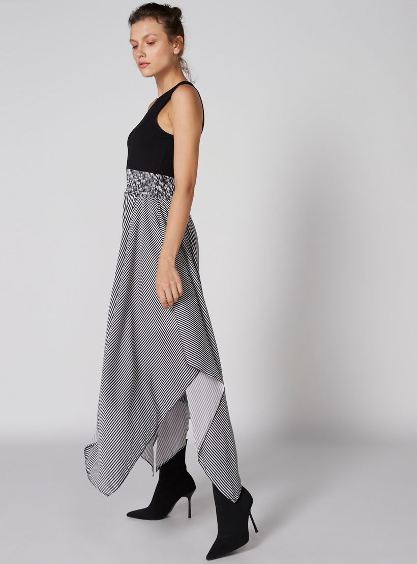 فستان ميدي مقلم دون أكمام بياقة مستديرة وحواف غير مستوية-women-clothing-dresses-image-5