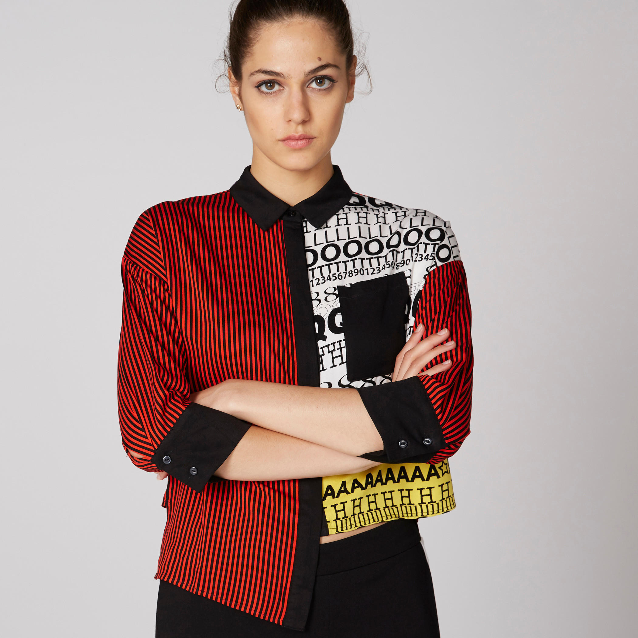 قميص بأكمام 3/4 وجيوب وحواف غير مستوية وطبعات-women-clothing-shirtsandblouses-shirts-image-1