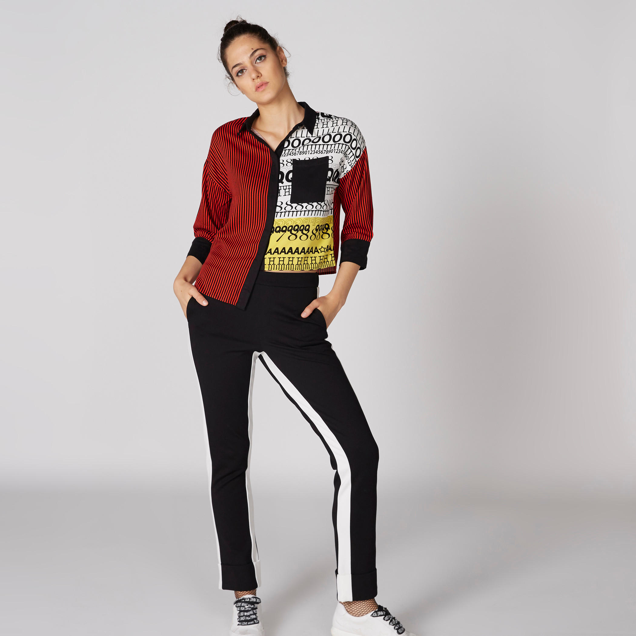 قميص بأكمام 3/4 وجيوب وحواف غير مستوية وطبعات-women-clothing-shirtsandblouses-shirts-image-3