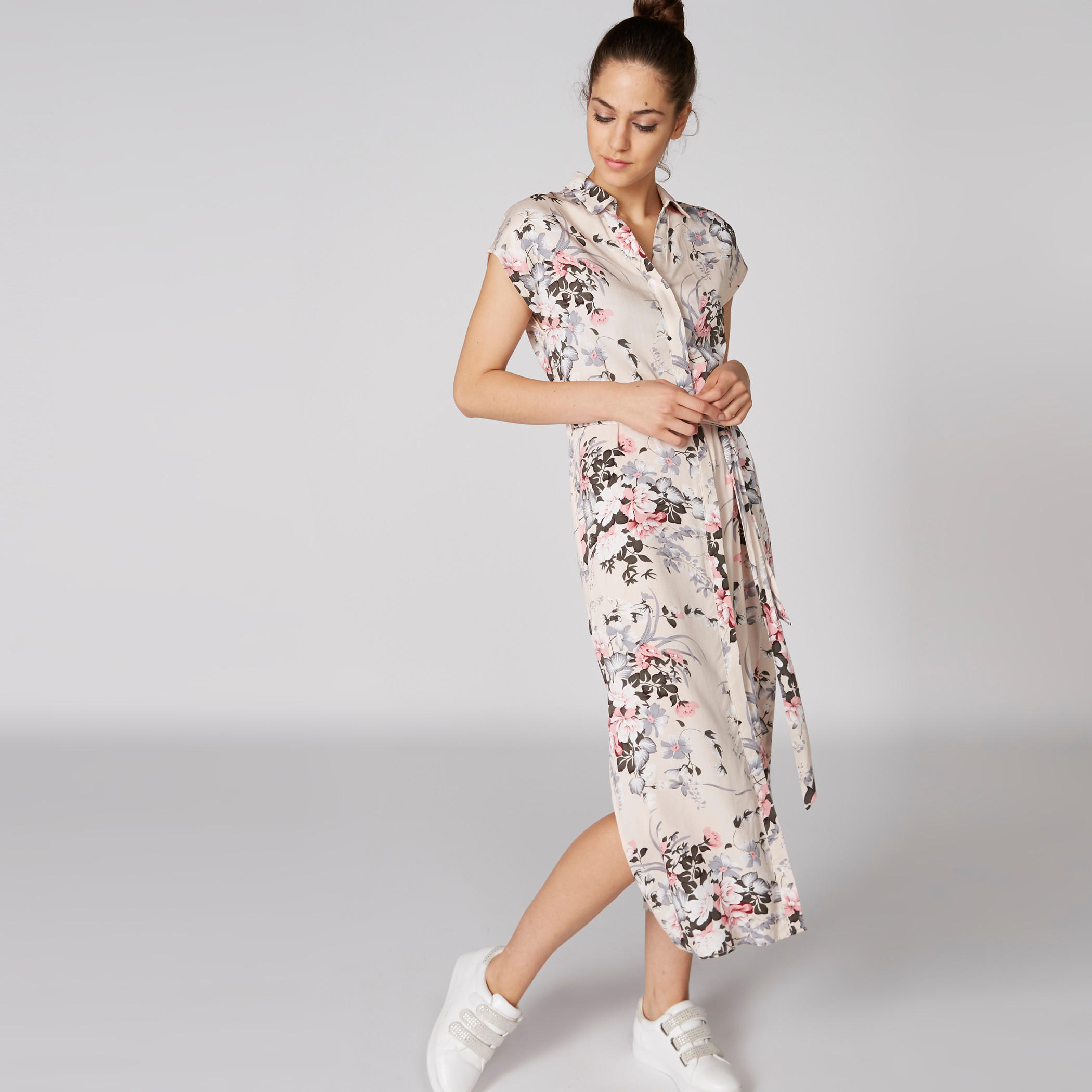 Floral Printed Midi Dress with Slit Detail and Tie Ups-women-clothing-dresses-image-1